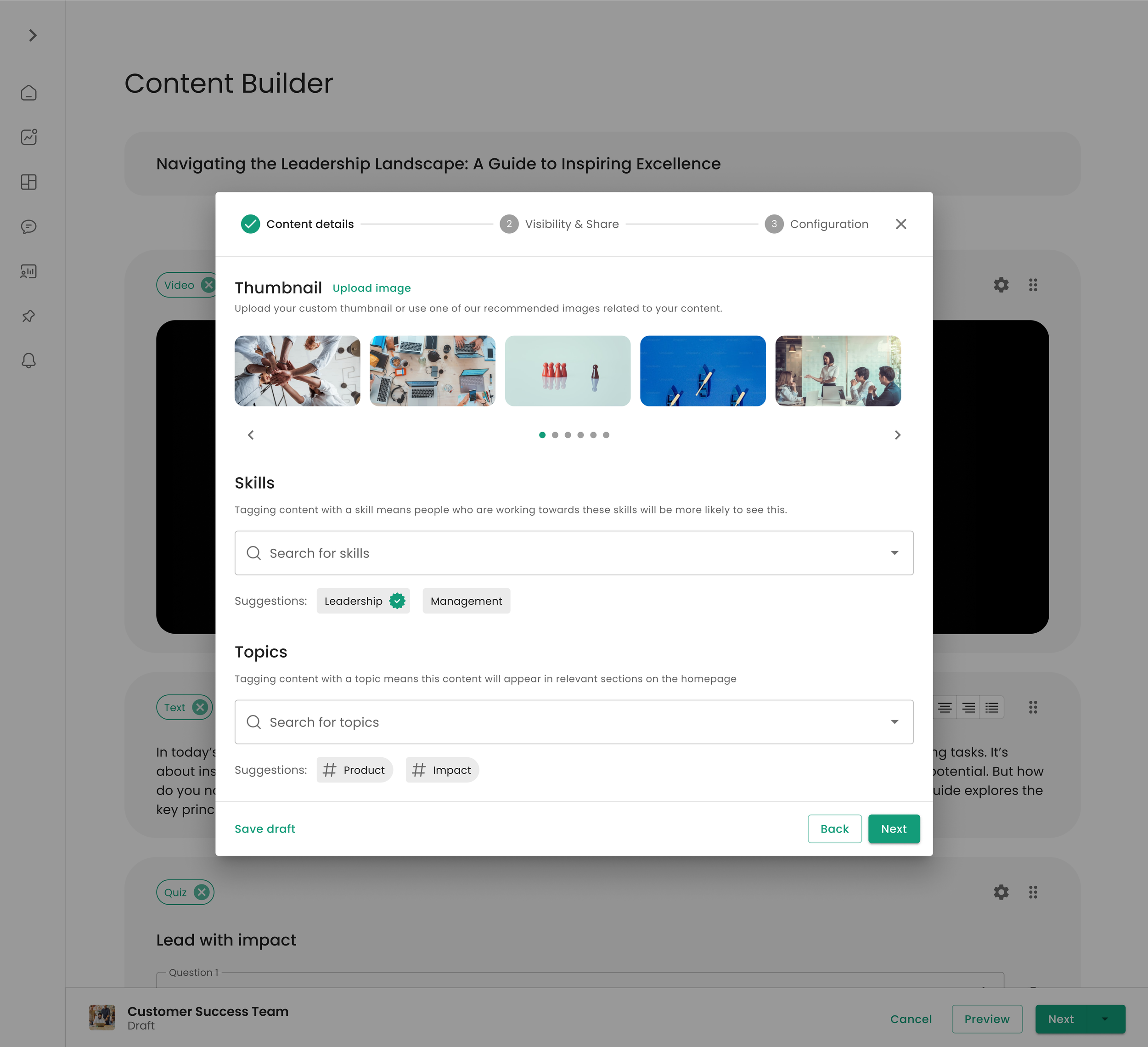 Configuration screen example