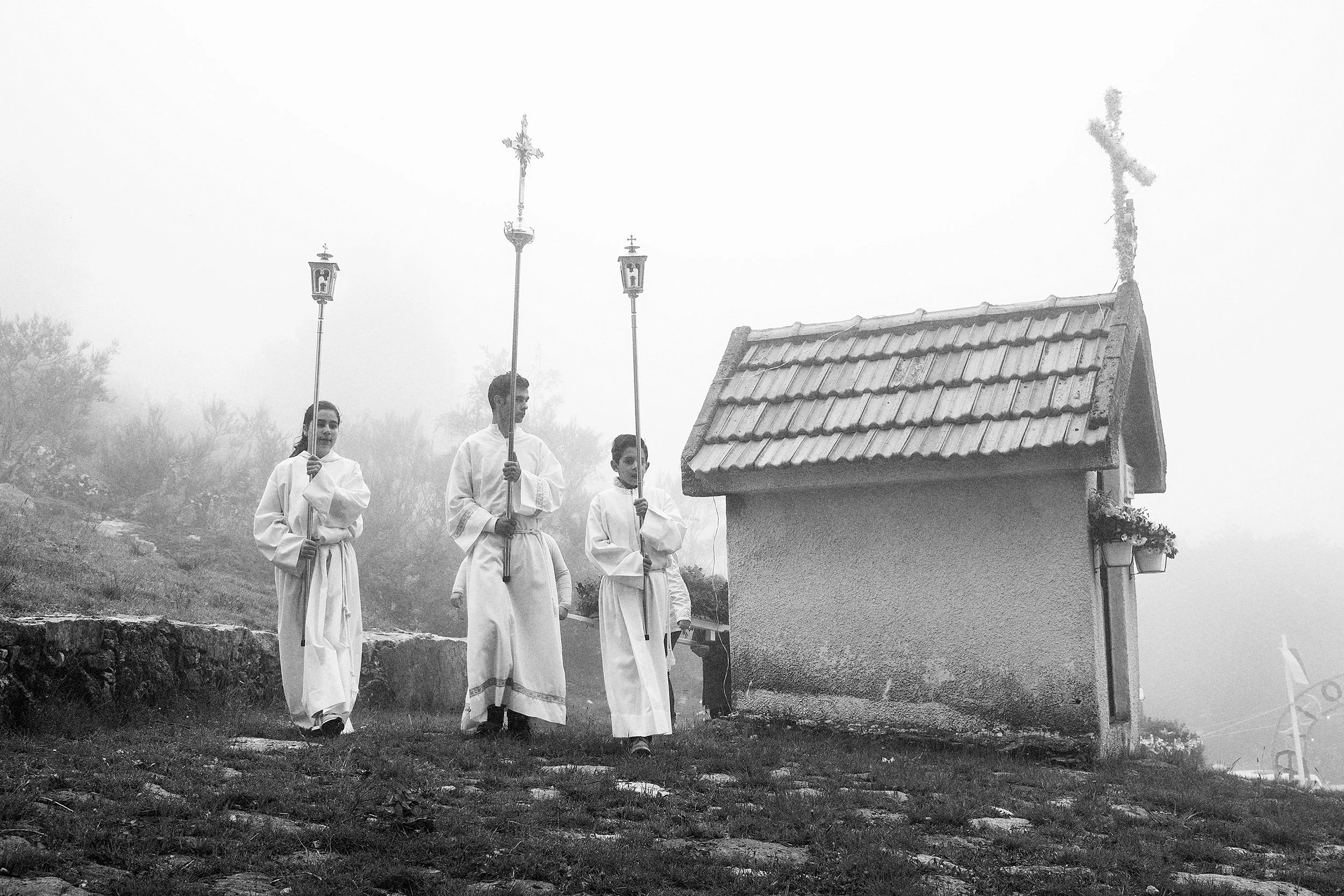 Procession in a village in northern Portugal. Viana do Castelo, Portugal. 2018.
