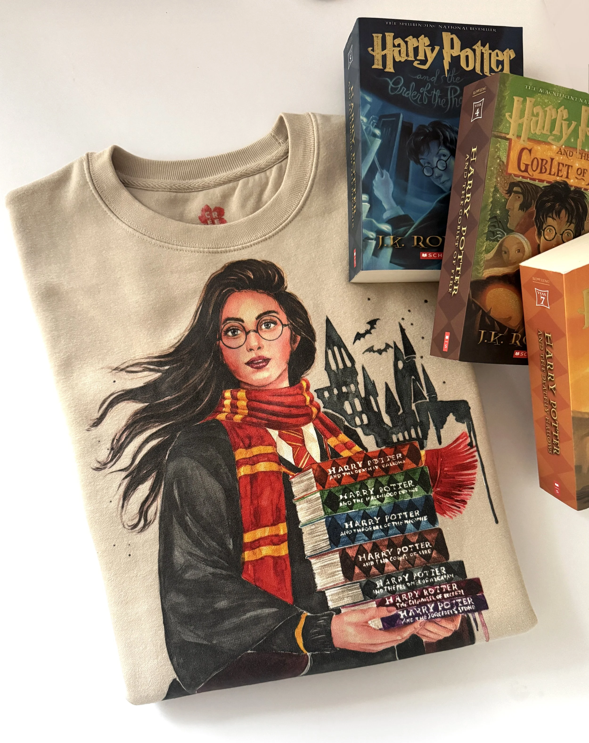 Harry Potter beige sweatshirt – J.K. Rowling inspired Cozy wizarding world pullover – hair color options.jpg