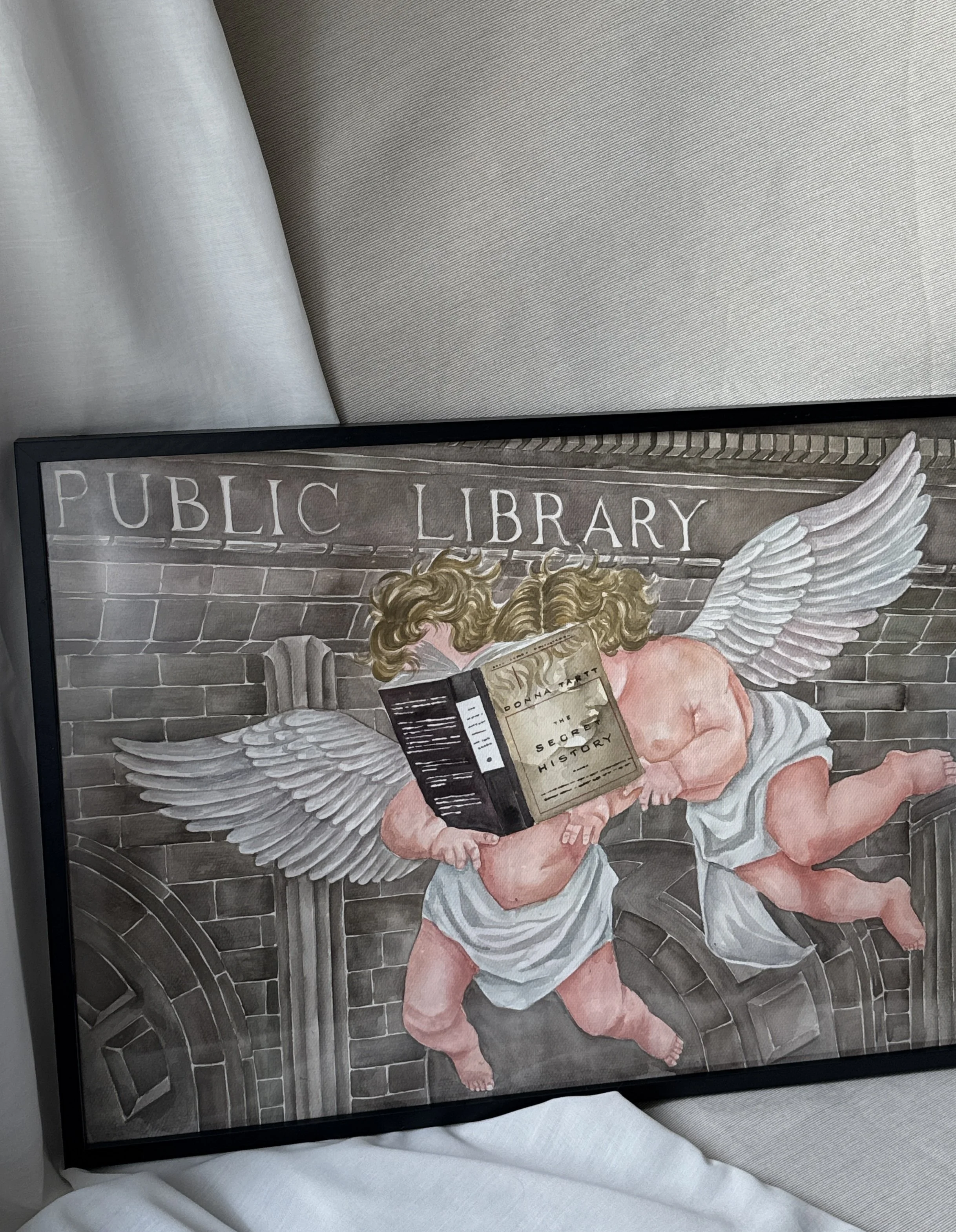 The Secret History by Donna Tartt book painting on paper | original watercolor painting 19.7 x 27.5 inch (50x70 cm) by Olga Crée