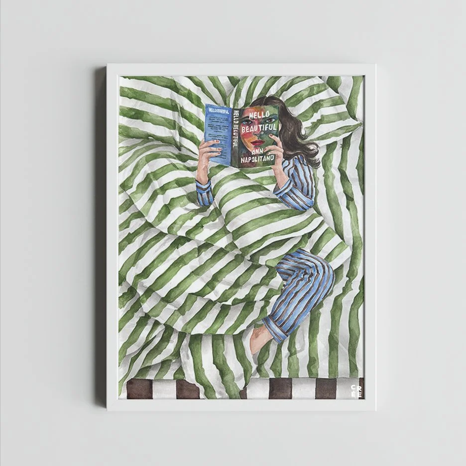 Hello Beautiful book art print |Ann Napolitano book inspired wall art | hair color and skin options .jpg