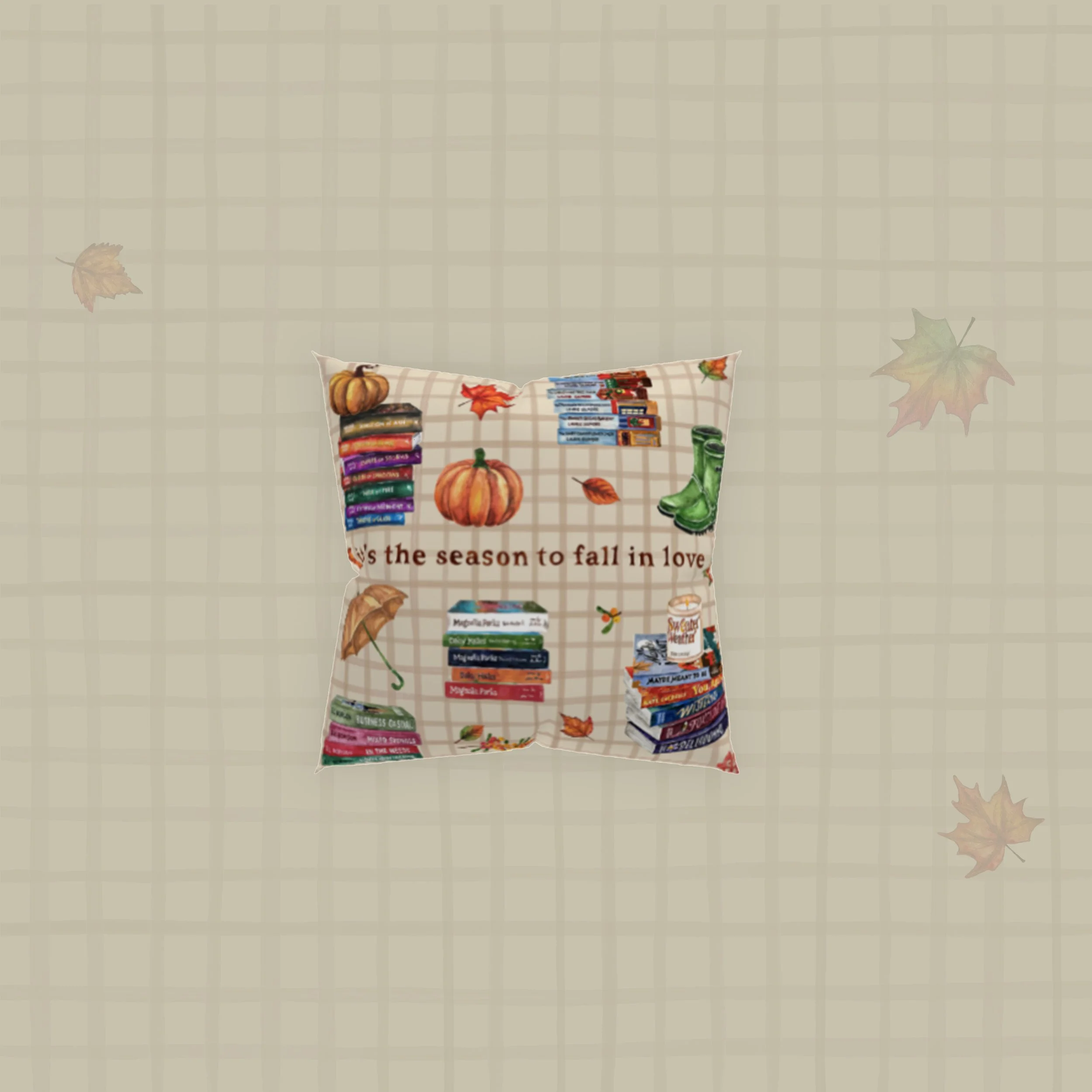 Bookish linen feel fall pillow case 18 x 18 inch | Cozy autumn reading nook decor.jpg