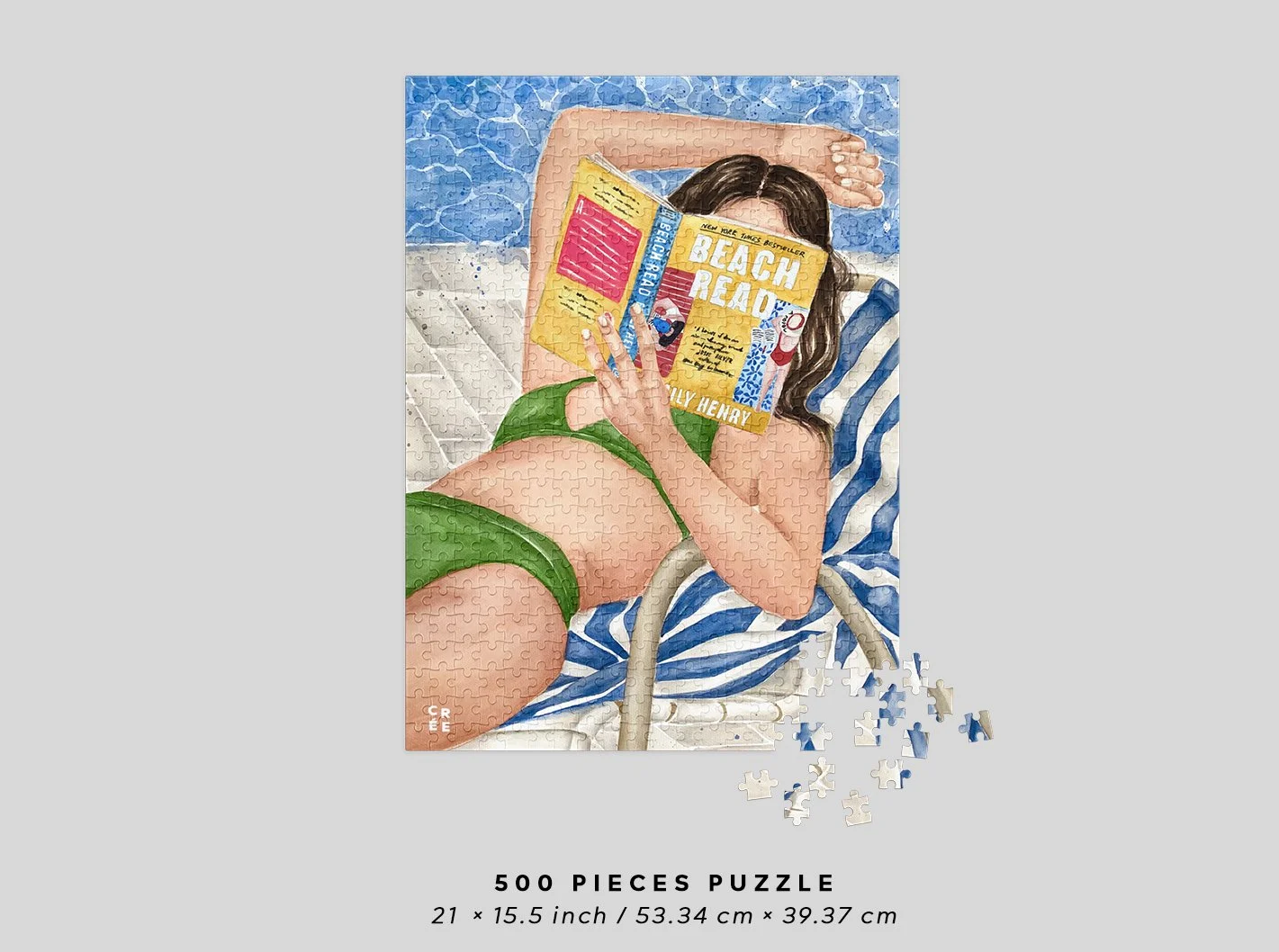 500 piece bookish puzzle in metal gift box | Inspired by Beach Read book written by Emily Henry | hair color and skin options2.jpg