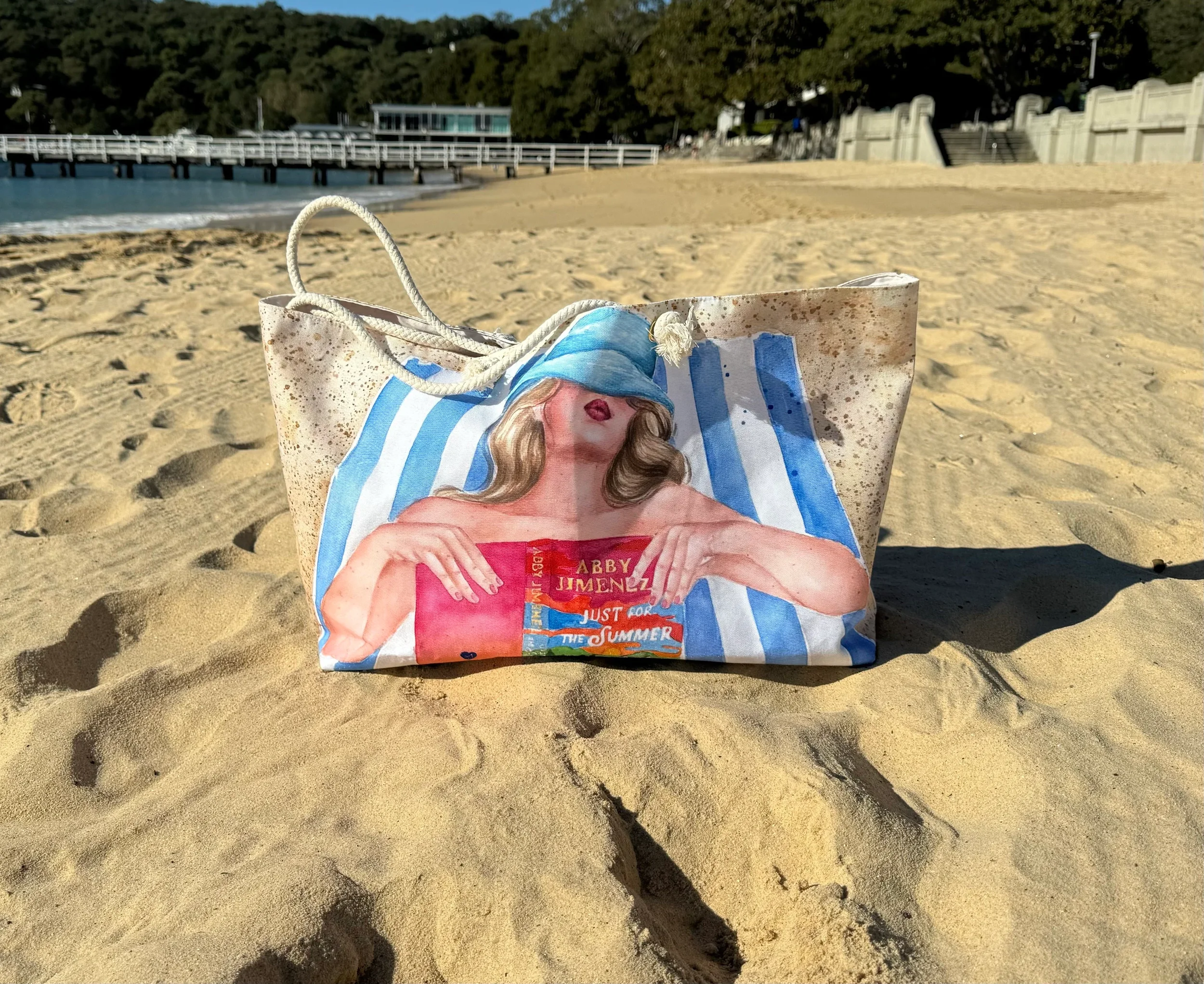 Just for the summer book large beach tote | Bookish summer essential | hair & skin optionsf.webp