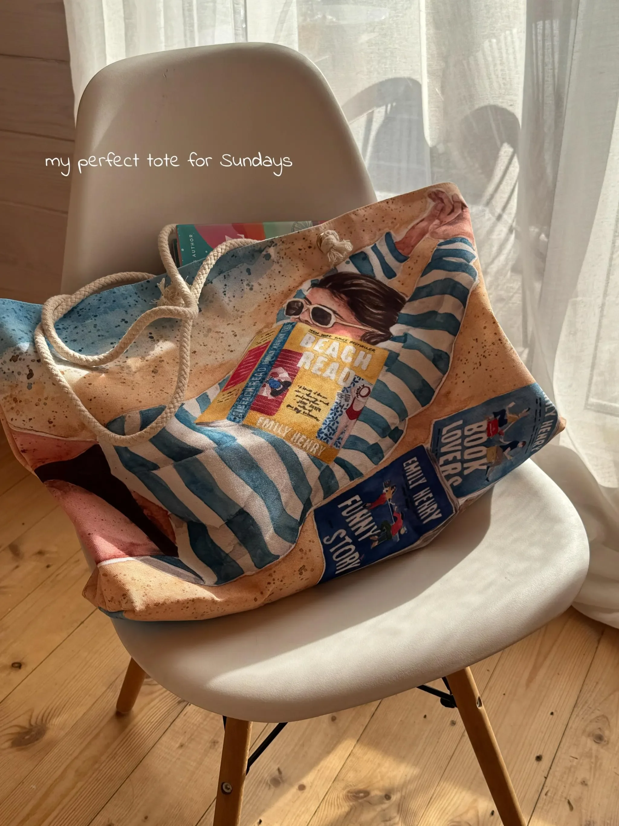 Emily Henry books collection beach tote | bookish beach essentials | Beach Read book + Book Lovers book + Funny story book.webp