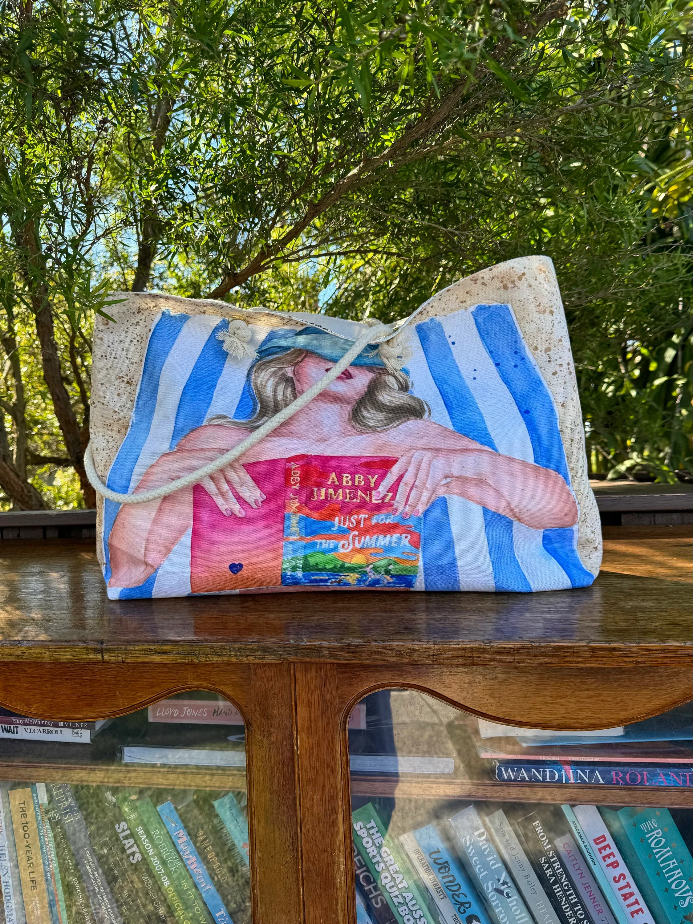 Just for the summer book large beach tote | Bookish summer essential | hair & skin optionsw.webp