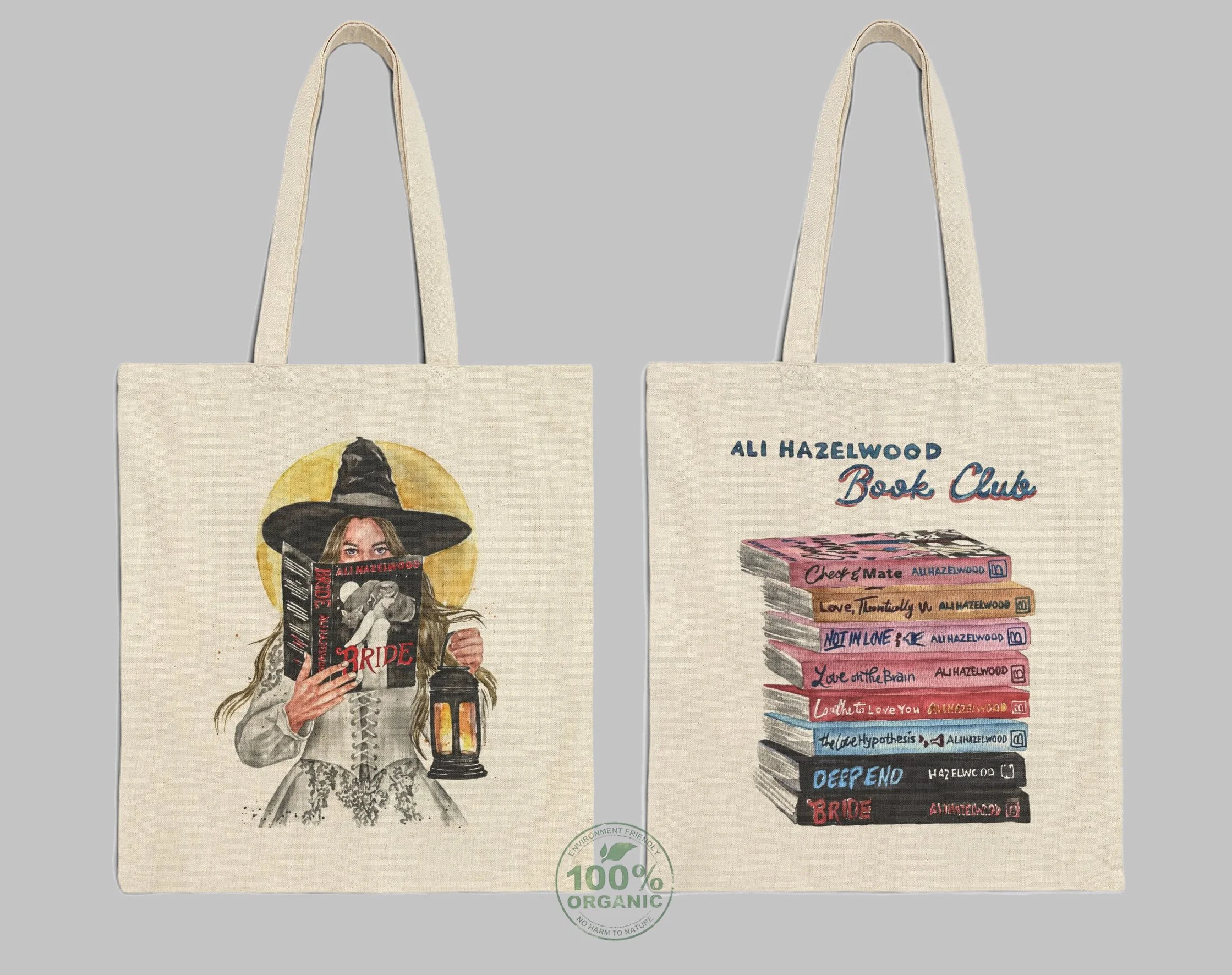 Bride book tote bag | 100% organic cotton bookish bag | hair color and skin options.jpg