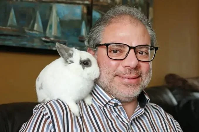 Bassam and his bunny, Mika