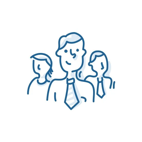 Dessin de trois personnes en cravates, style esquisse, icône symbolique de groupe ou équipe.