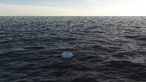 This small inner tube floats peacefully on top of a fully-developed sea.