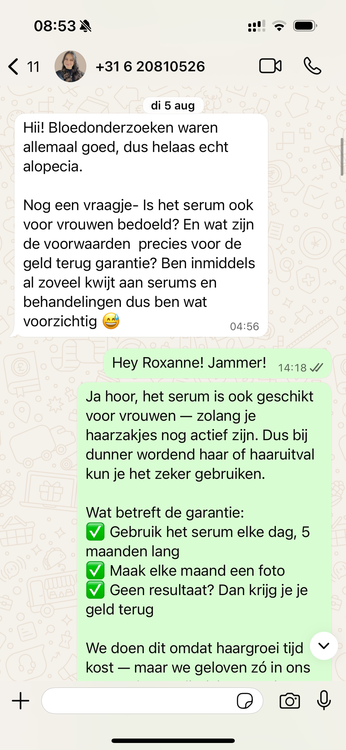 WhatsApp gesprek met KÁDESO — eerlijk advies
