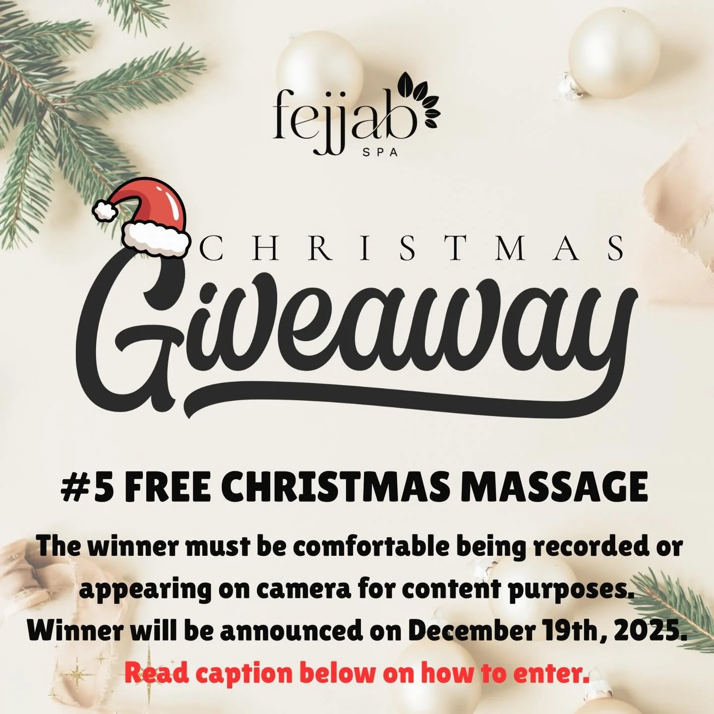 GIVEAWAY #5: FREE CHRISTMAS MASSAGE! ✨🎄
This one is pure holiday bliss 🎁💆&zwj;♀️💆&zwj;♂️

One lucky winner will receive an exclusive, limited time, 50-minute Christmas Massage featuring:
✨ Hot stones
🍬 Peppermint scalp massage
🎄 Candy cane hand