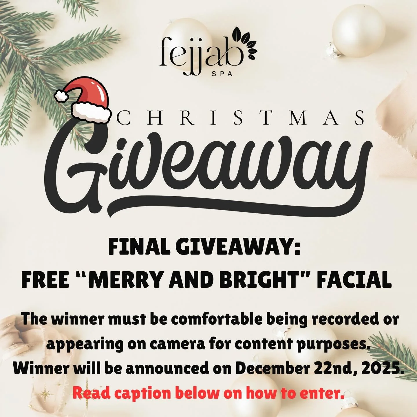 FINAL GIVEAWAY: MERRY &amp; BRIGHT FACIAL! ✨🎄
We&rsquo;re ending our December giveaways with the ultimate holiday glow ✨💆&zwj;♀️

One lucky winner will receive our Merry &amp; Bright Facial &mdash; designed to leave your skin radiant, refreshed, an