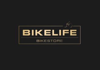 Logo with the words "Bikelife Bikestore" in stylized font on a dark background, featuring a small bicycle graphic.