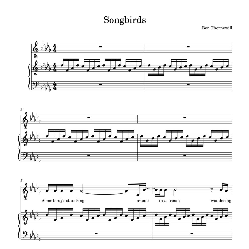 Ben Thornewill Songbirds Sheet Music Excerpt