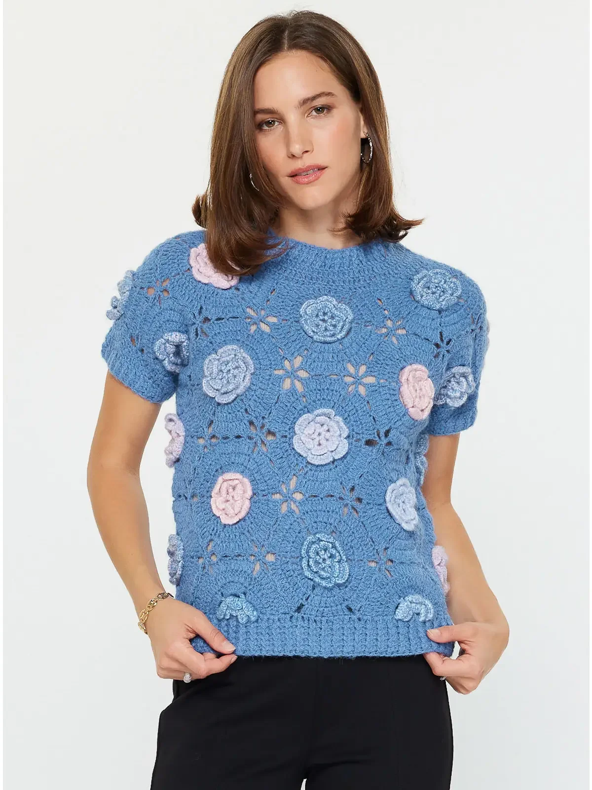blue handmade floral sweater.webp