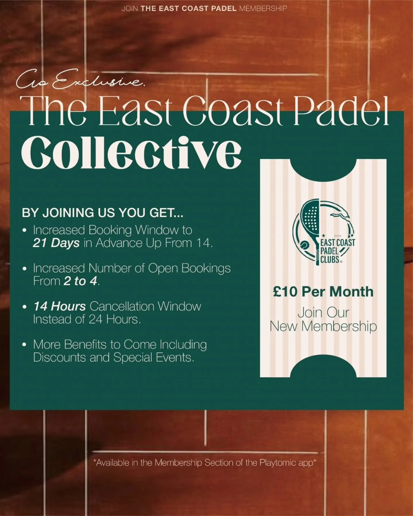 ONE FOR THE PLAYERS - We are excited to announce our new membership, enabling players to get more from our club!

To become part of our Collective - Visit our club on Playtomic and scroll right to the end to find the memberships section (see second p