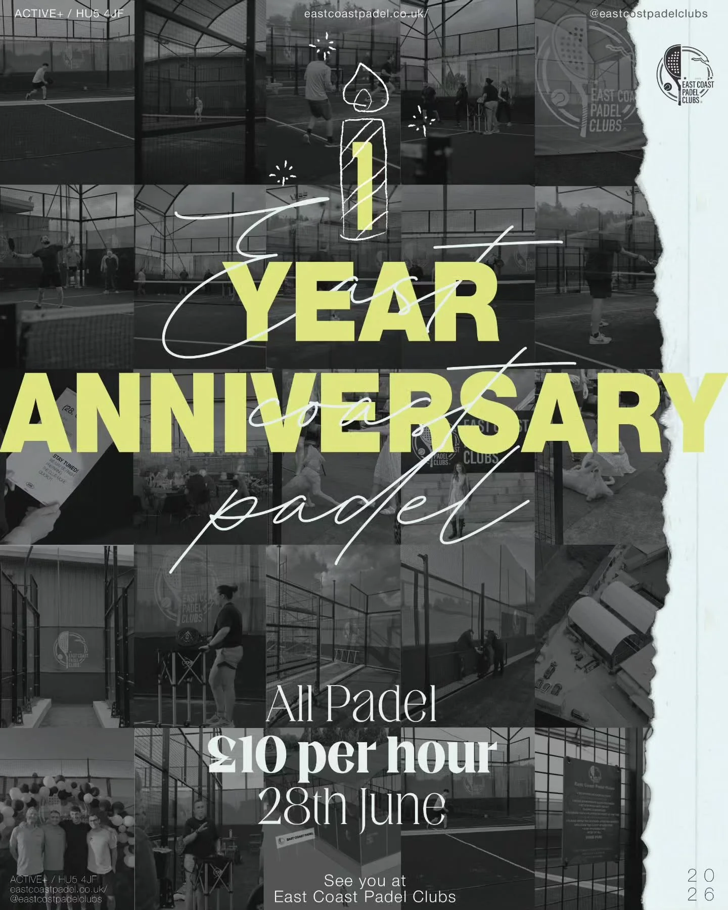 One year ago we opened our doors in Hull with a vision and you lot have blown us away ever since! Thank you to every single person who's picked up a racket with us, supported us, and made East Coast Padel what it is. Come celebrate with us on 28th Ju