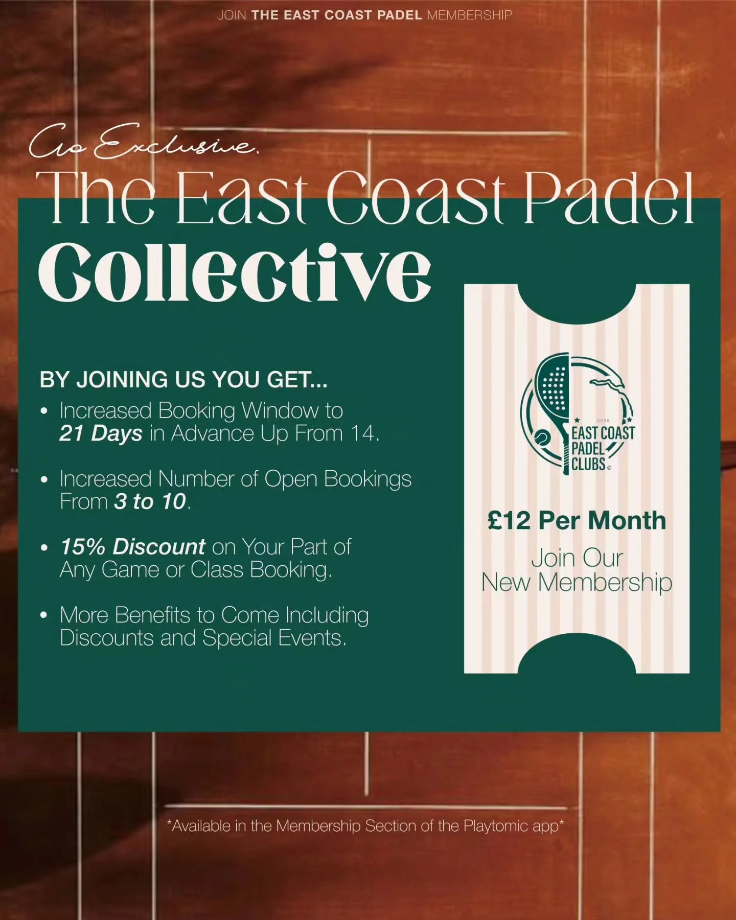 Your game just got an upgrade 🎾

The East Coast Padel Collective is here, Cleethorpes. Get earlier booking, more games and better prices, all for &pound;12 a month.

Be one of the first to join at ECP Cleethorpes. Tap Membership in our clubs page wi