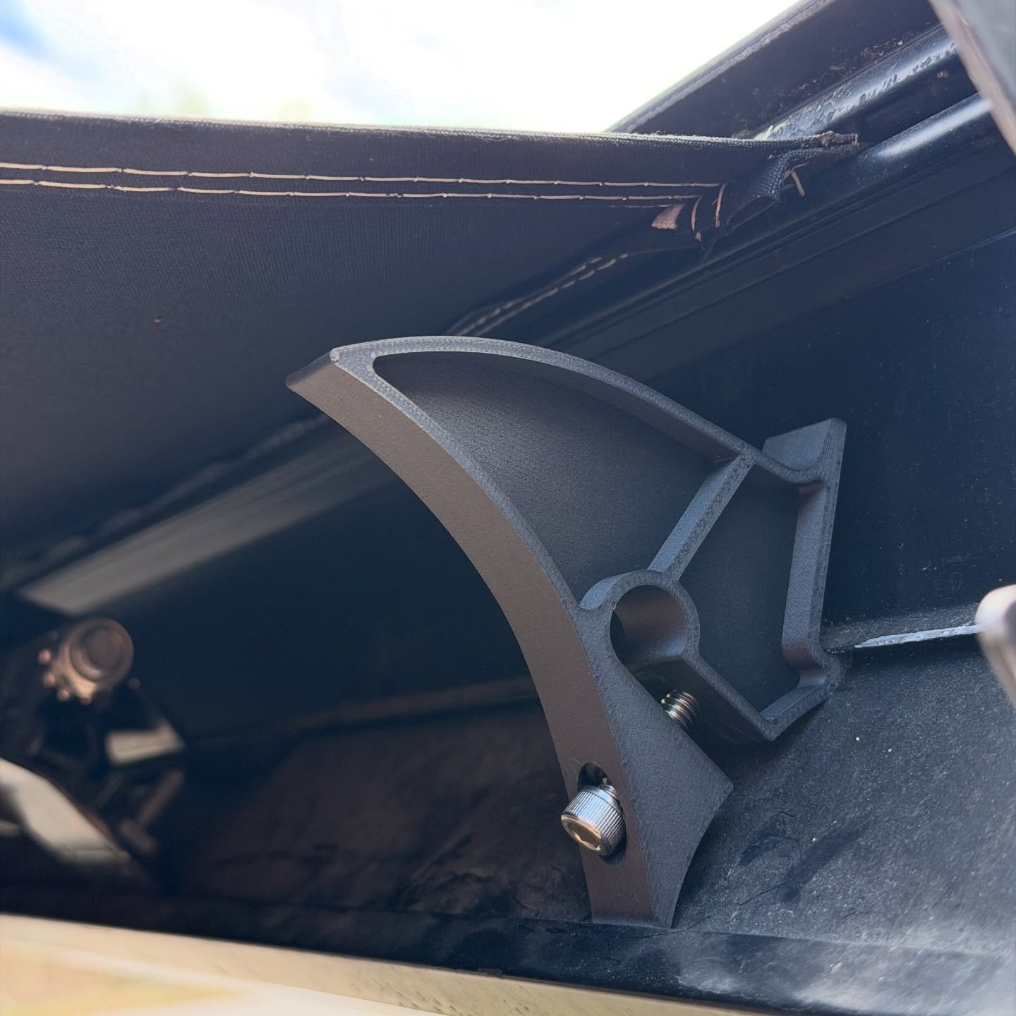 This Carefree Apex 2-Stage awning was binding hard&mdash;turns out one of the midrail ramps was completely missing.

Rather than wait on a special-order part, we reverse engineered it and 3D printed a replacement in-house out of PA6-CF. 
.
.
.
.

#so