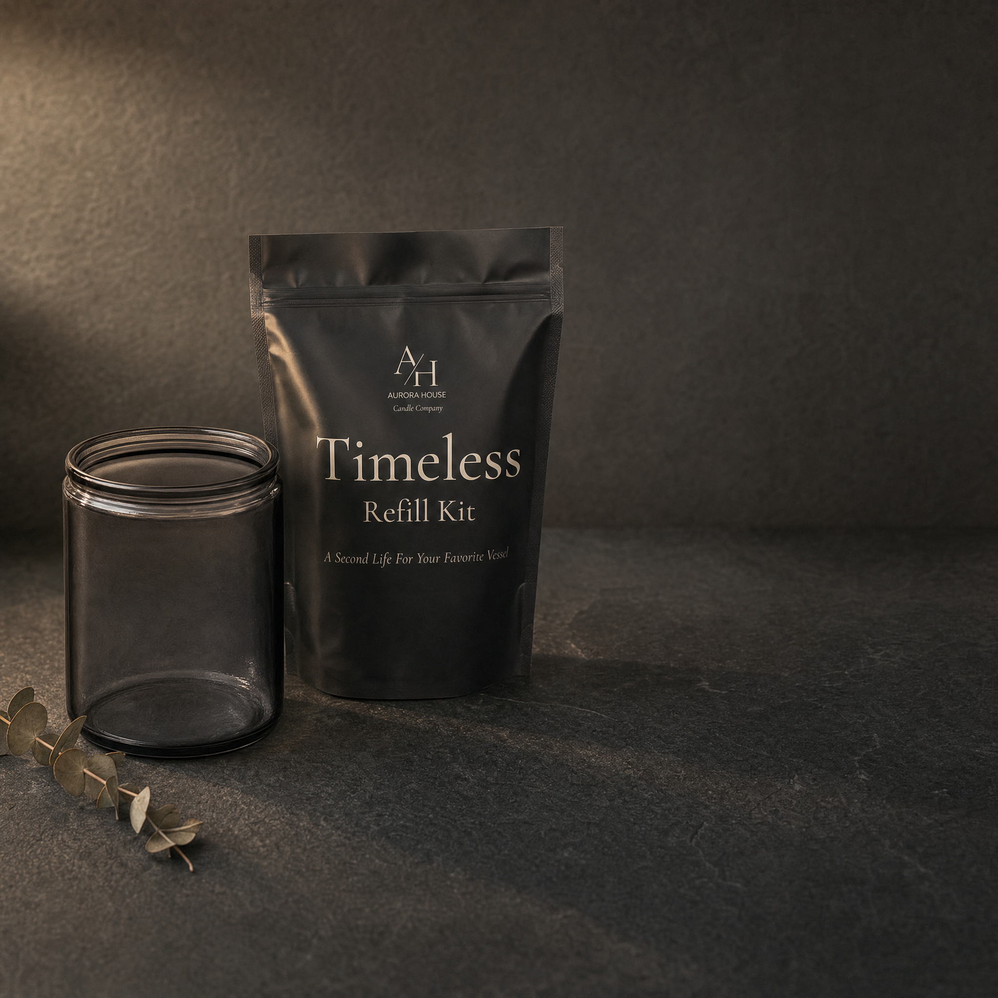 Aurora House Candle Refill Kit with translucent grey glass