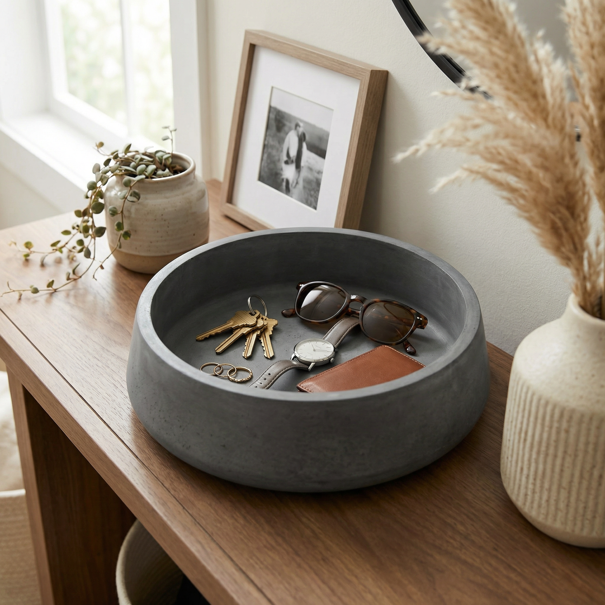 Aurora House Hearth Bowl on styled entry table with keys