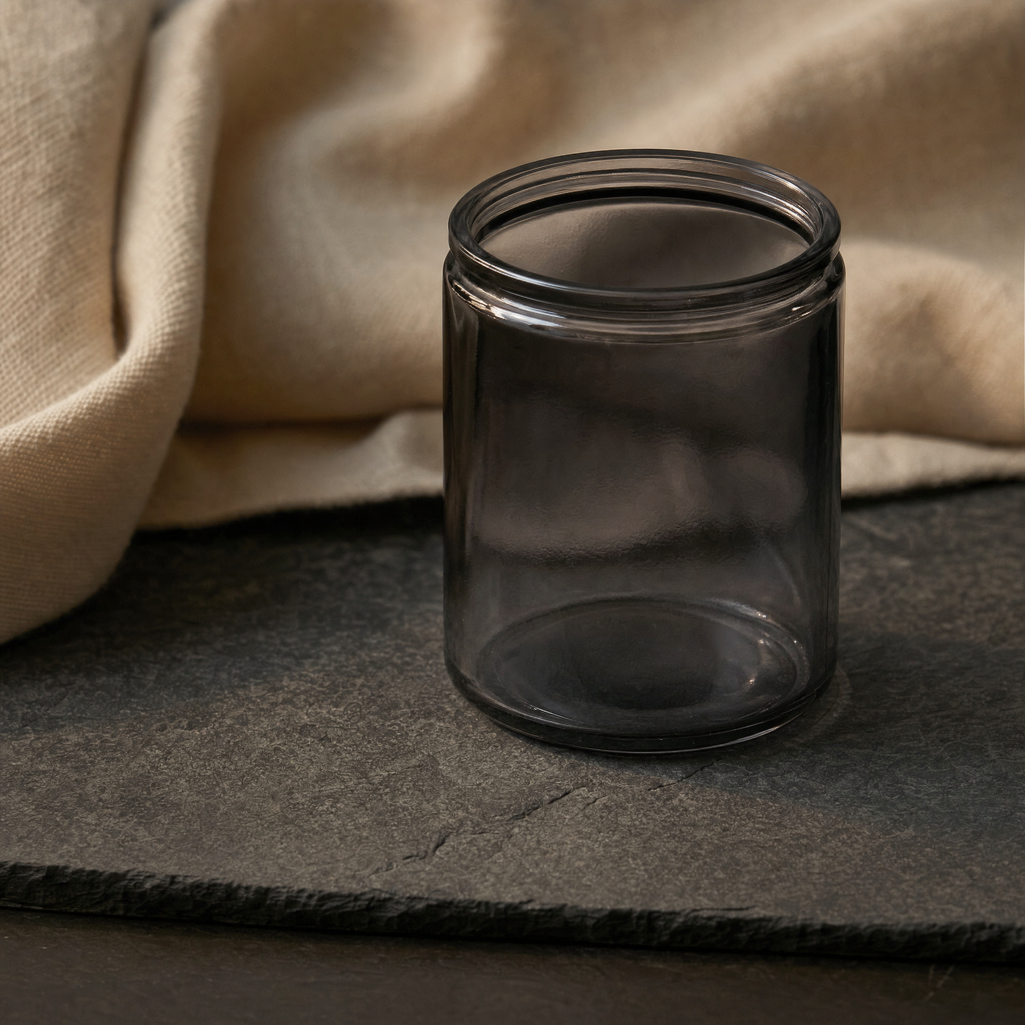 Smoked grey glass candle jar