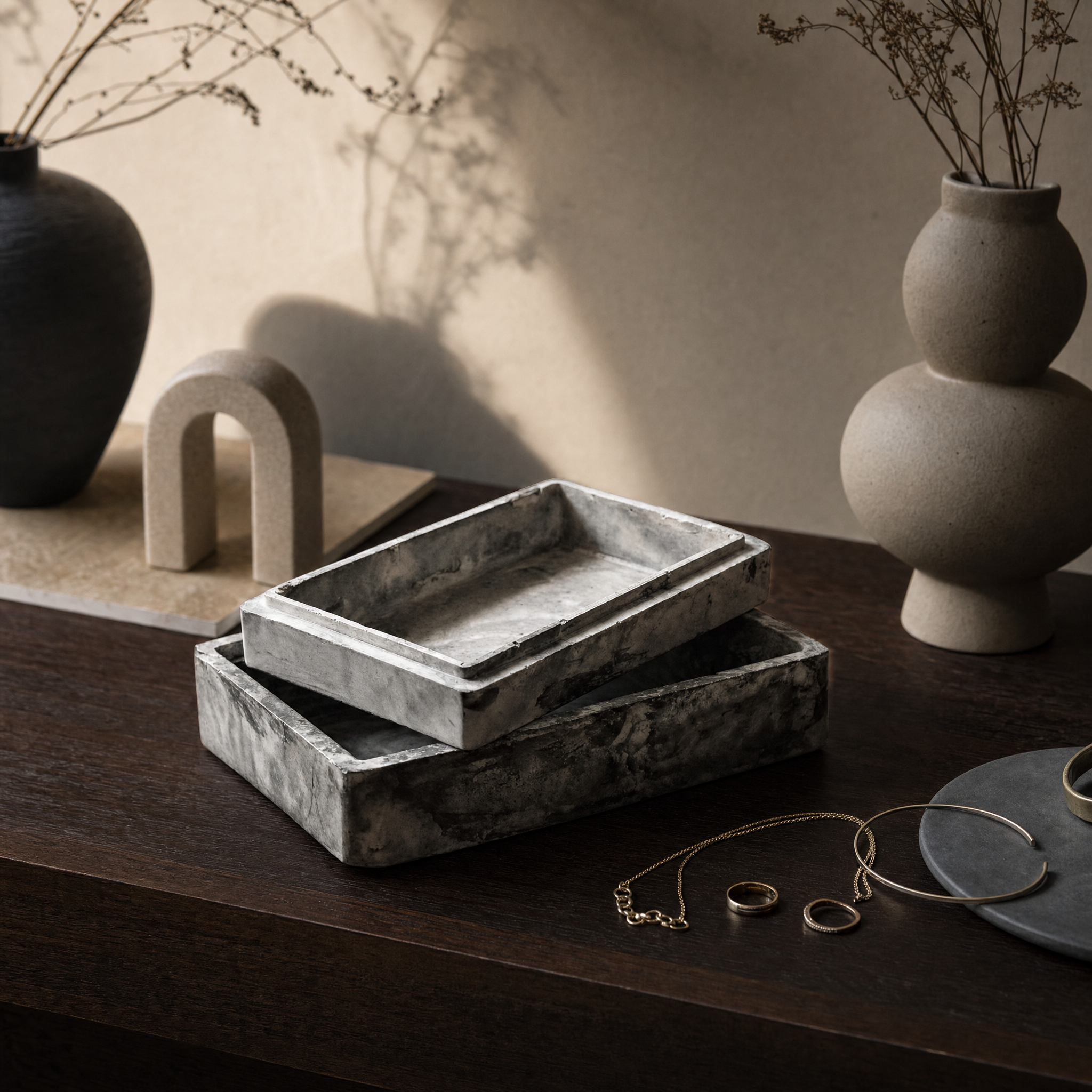 Aurora House Duality Box styled on a modern shelf with architectural decor and warm ambient lighting.