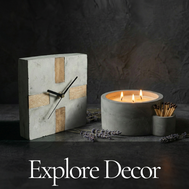 Aurora House Aspect Clock and Emberwell candle styled on slate tile