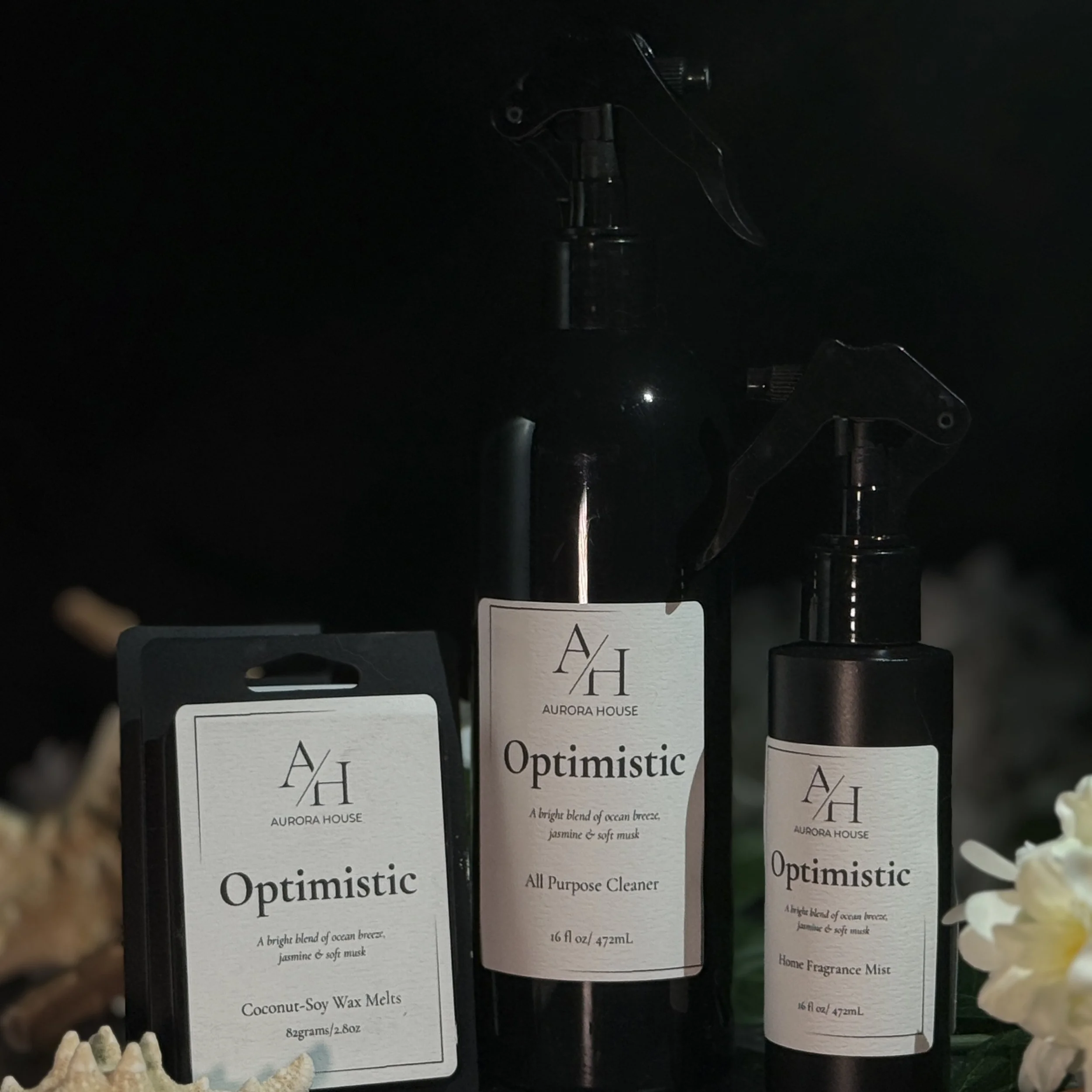 Aurora House Home Harmony Set in Low Tide including wax melts, all purpose cleaner, and home fragrance mist