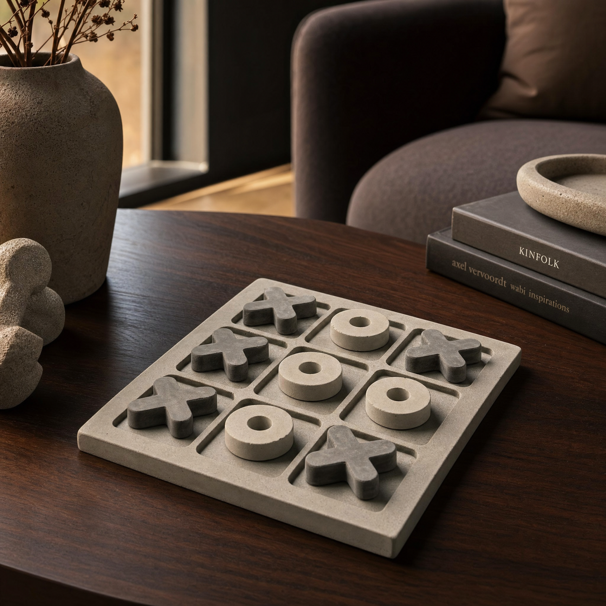 Aurora House Muse Board handcrafted concrete tic tac toe game with modern minimalist styling.