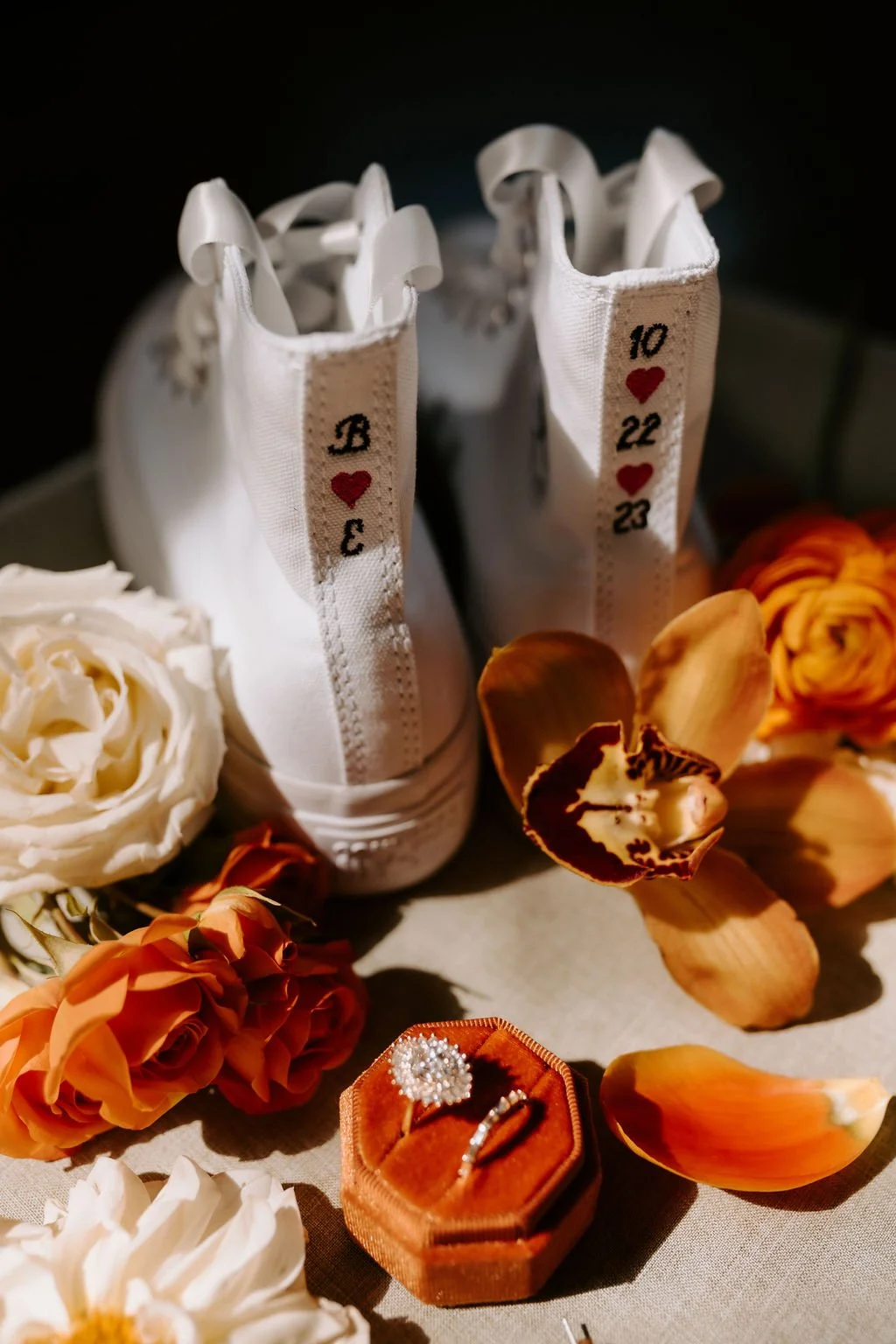 Orange and White personalized Bridal Converse shoes