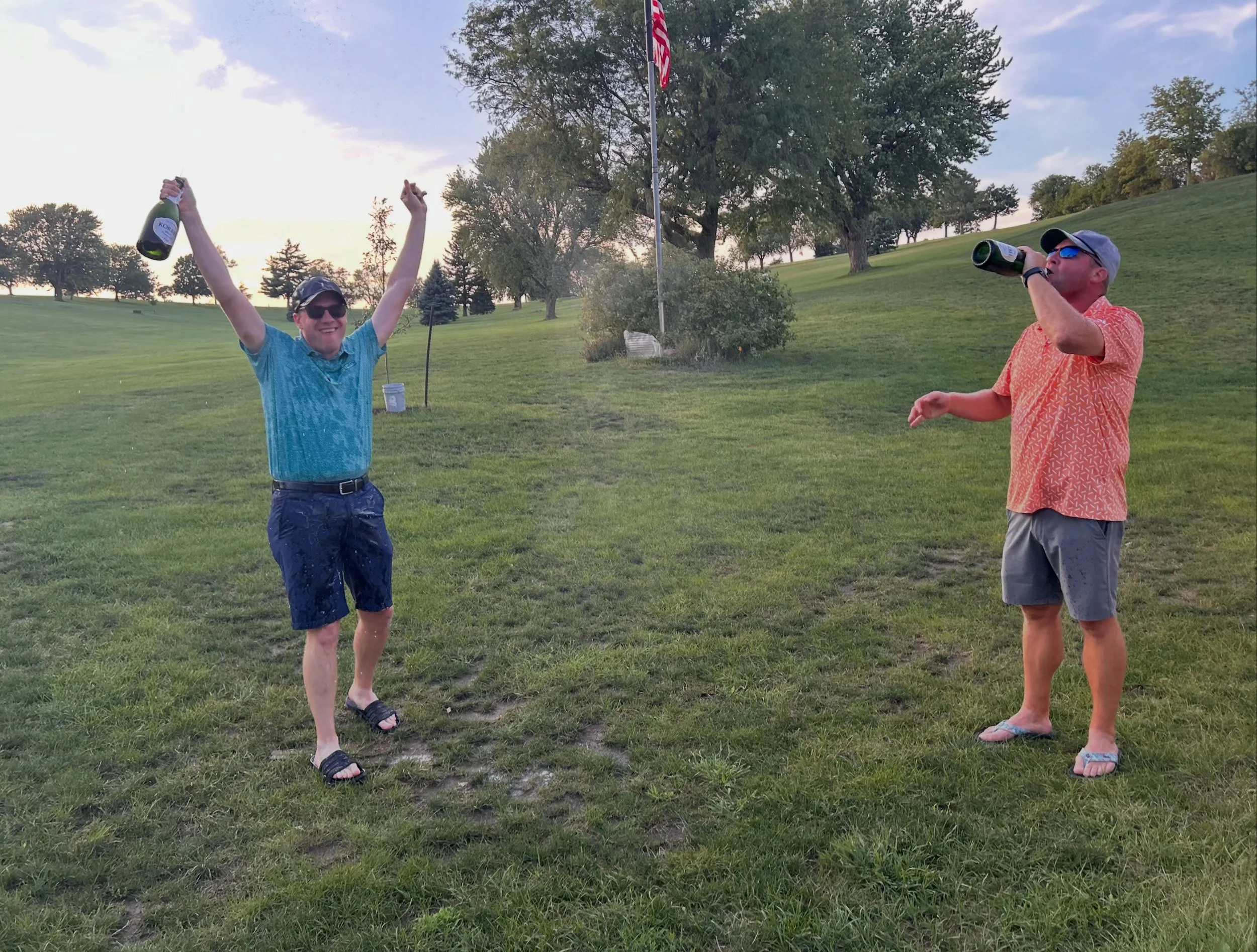 Congratulations to our Monday Night Men&rsquo;s League Champions: Trey Kellner and Nick Weihs!! 🎉⛳️🍾. Stay tuned to see who will win Thursday Night Co-Ed League!!