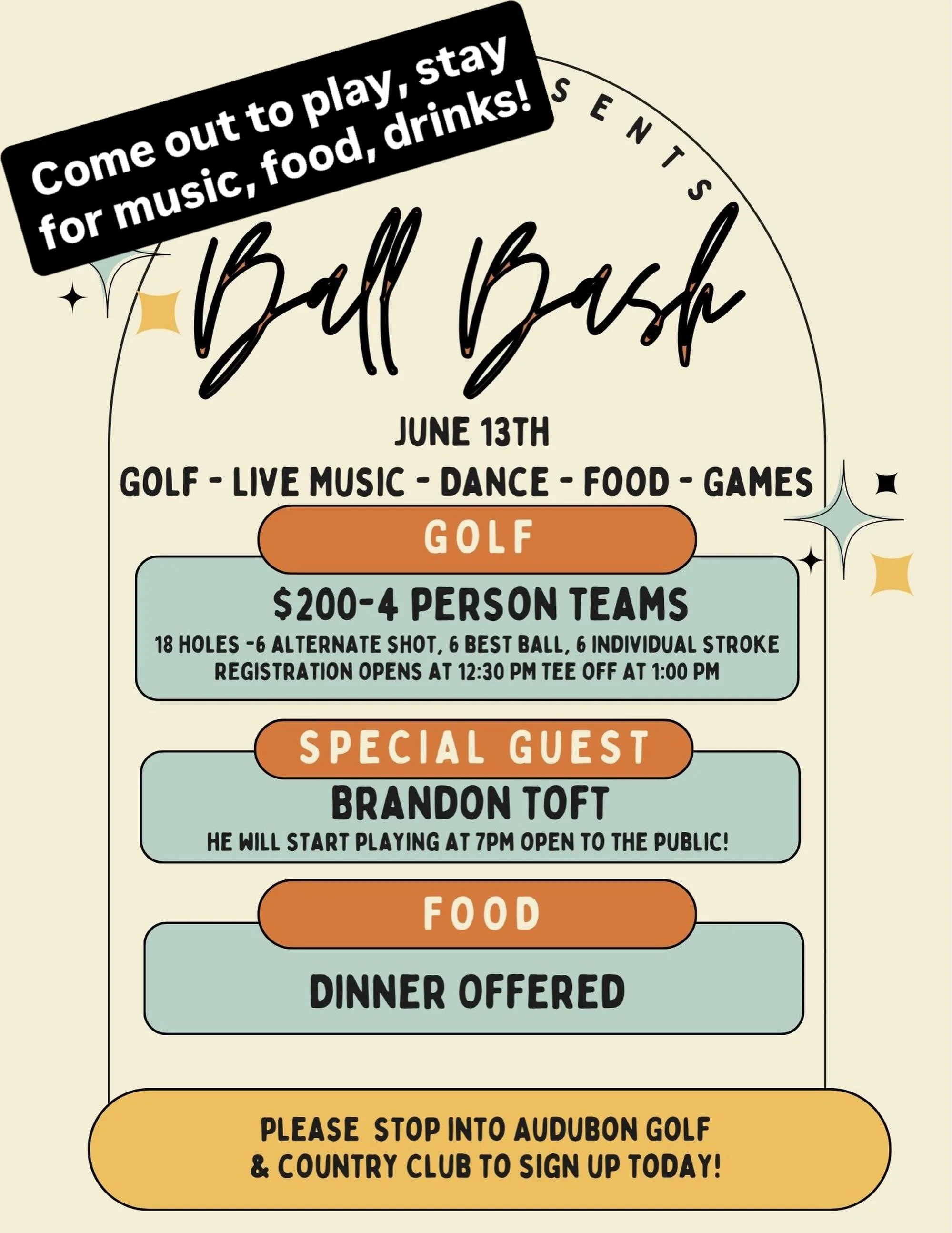Come out Saturday! Everyone welcome! Live music- Brandon Toft! #golfaudubon