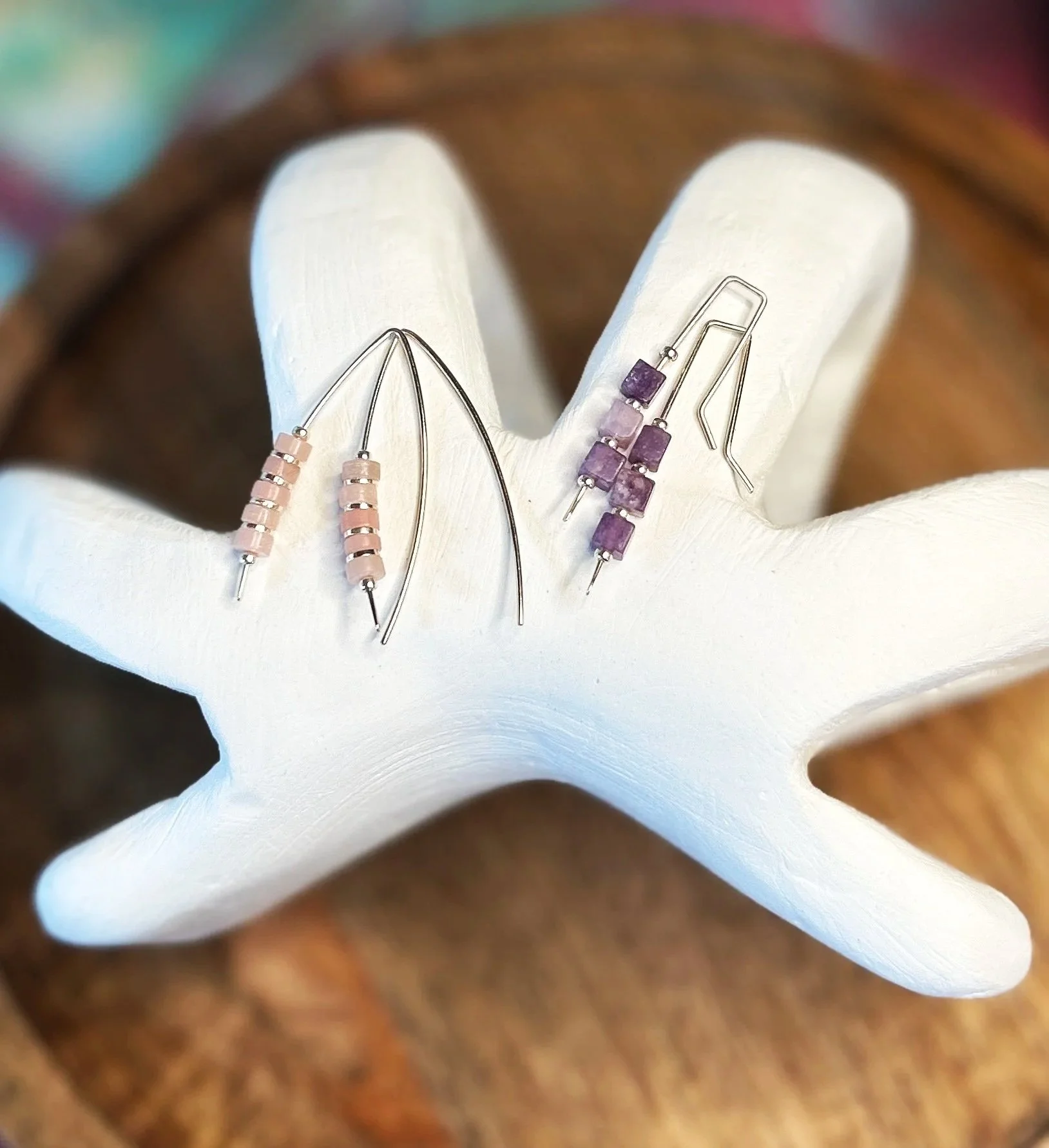 Pink Opal & Amethyst Threader Earrings