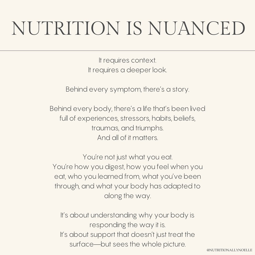 A topic that I always express with clients and friends &amp; one that I want to shout from the rooftops is just how bio-individual we all are. 

Your body is shaped by so many layers: your history, environment, habits, thoughts, emotions, genetics. 
