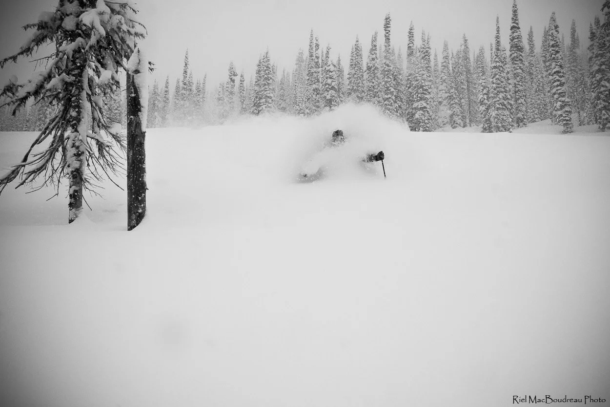 Faceshots in the backcountry, skier having fun