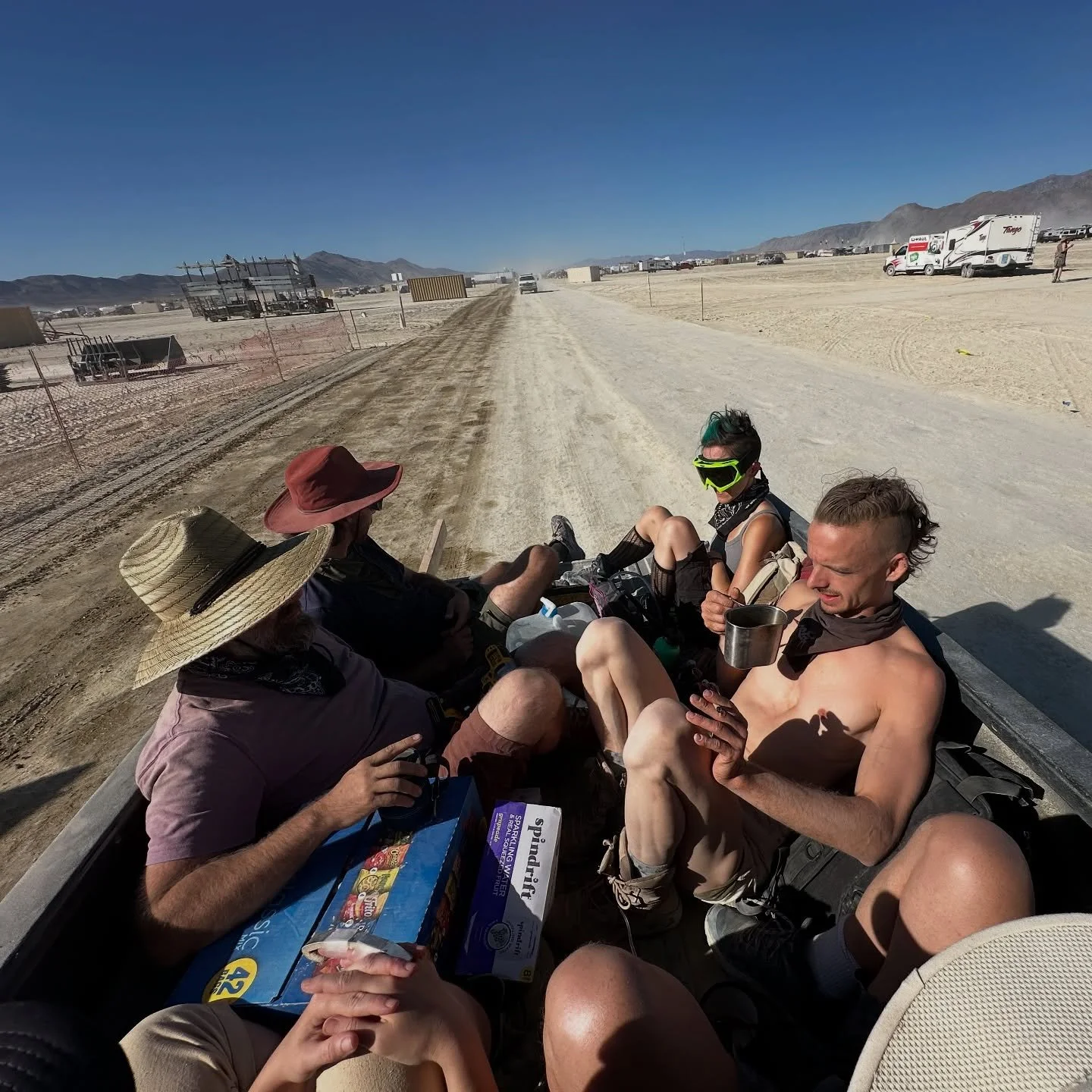 @eyetothesky2025 Day 2 at Burning Man 2025 build week. Yesterday we got the hoisting tower assembled and built the central ring of the structure. We work 8:30-1 and 4:30-10, but last night went later as our shipping container will leave tomorrow so w