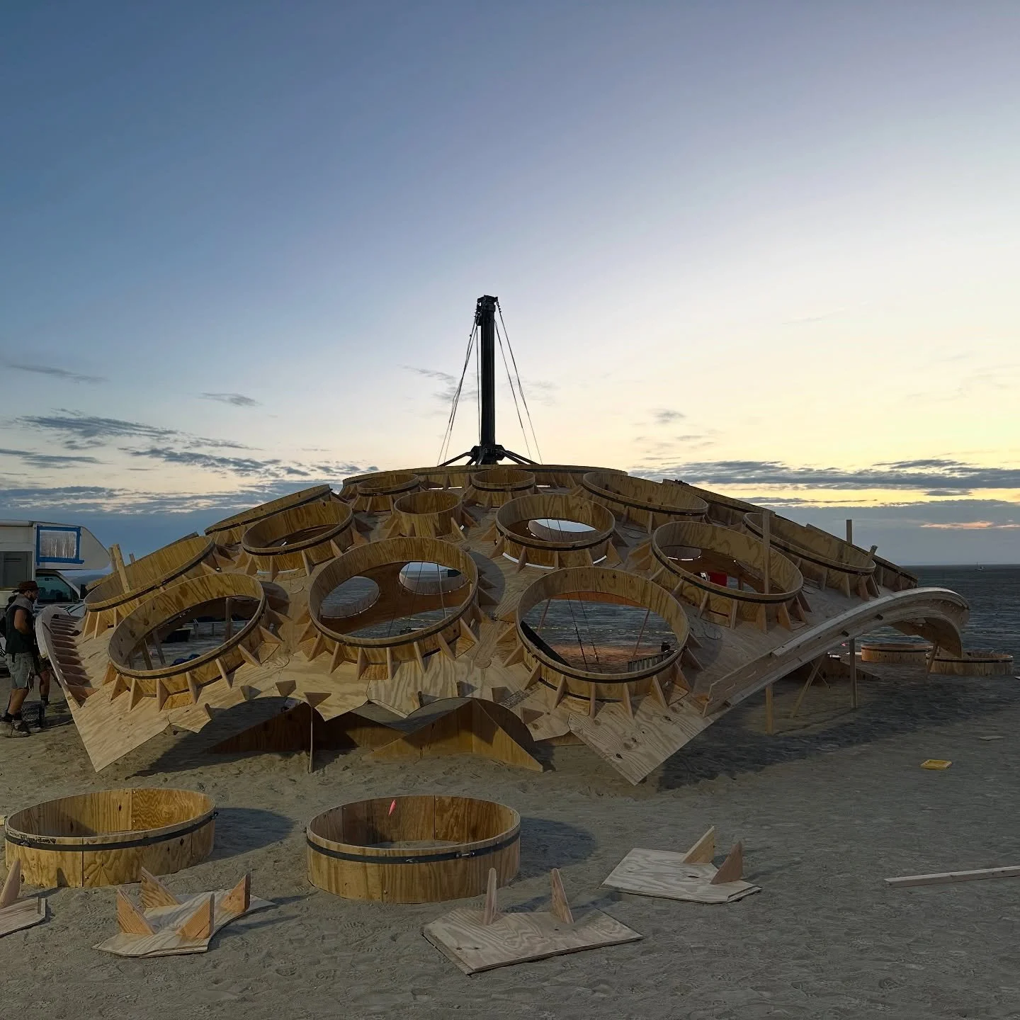 Burning Man 2025 @eyetothesky2025 build day 3-4 update. Having a hard time getting a connection to upload so just a few images today. 

We've switched to a nighttime schedule to work due to the extreme heat. Lots of on your feet problem solving here.