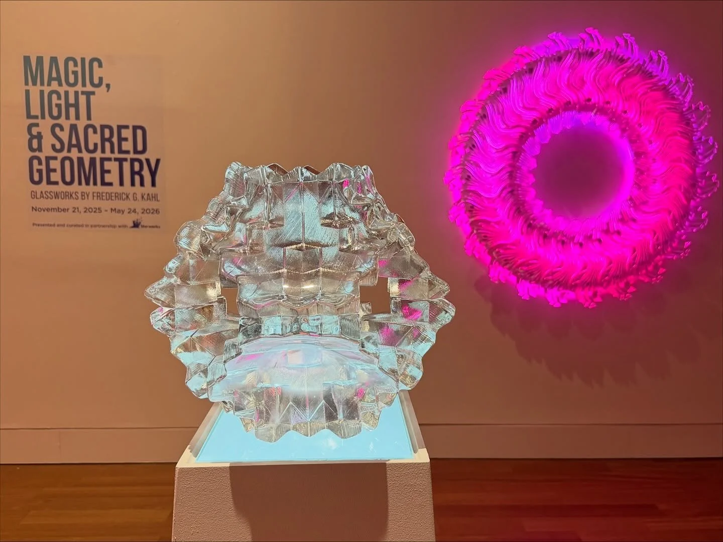 Thrilled to announce the opening of my exhibition, Magic, Light, and Sacred Geometry: The Glassworks of Frederick G Kahl, now open through May 24, 2026 at Cameron Art Museum in Wilmington, NC!
The exhibition features glass and light installations alo