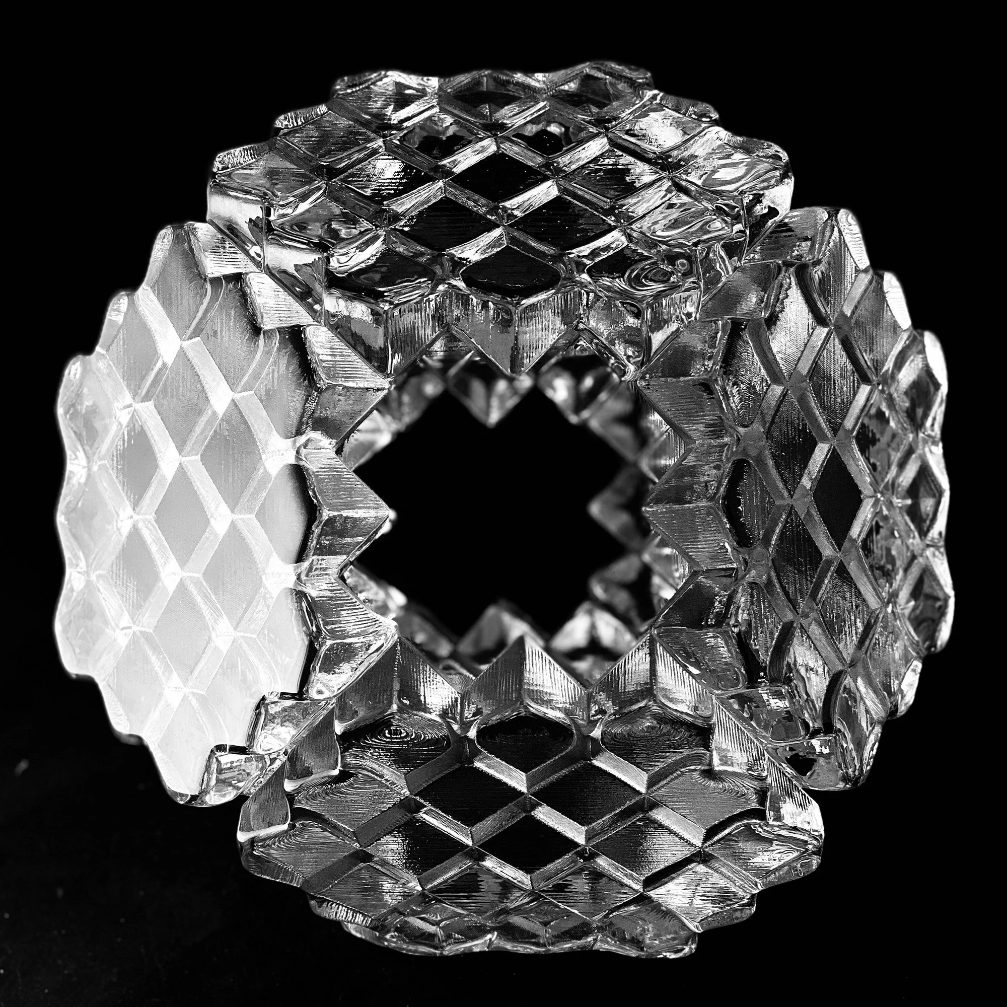 Svadhisthana 2018 Offhand hot assembled cast glass from digitally designed, CNC carved graphite molds 15x15x15” 