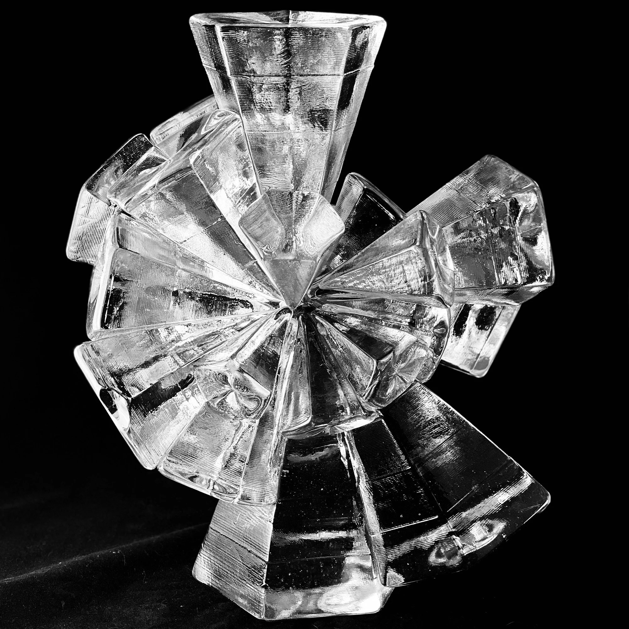 Vishuddha 2018 Offhand hot assembled cast glass from digitally designed, CNC carved graphite molds 16x13x12" 