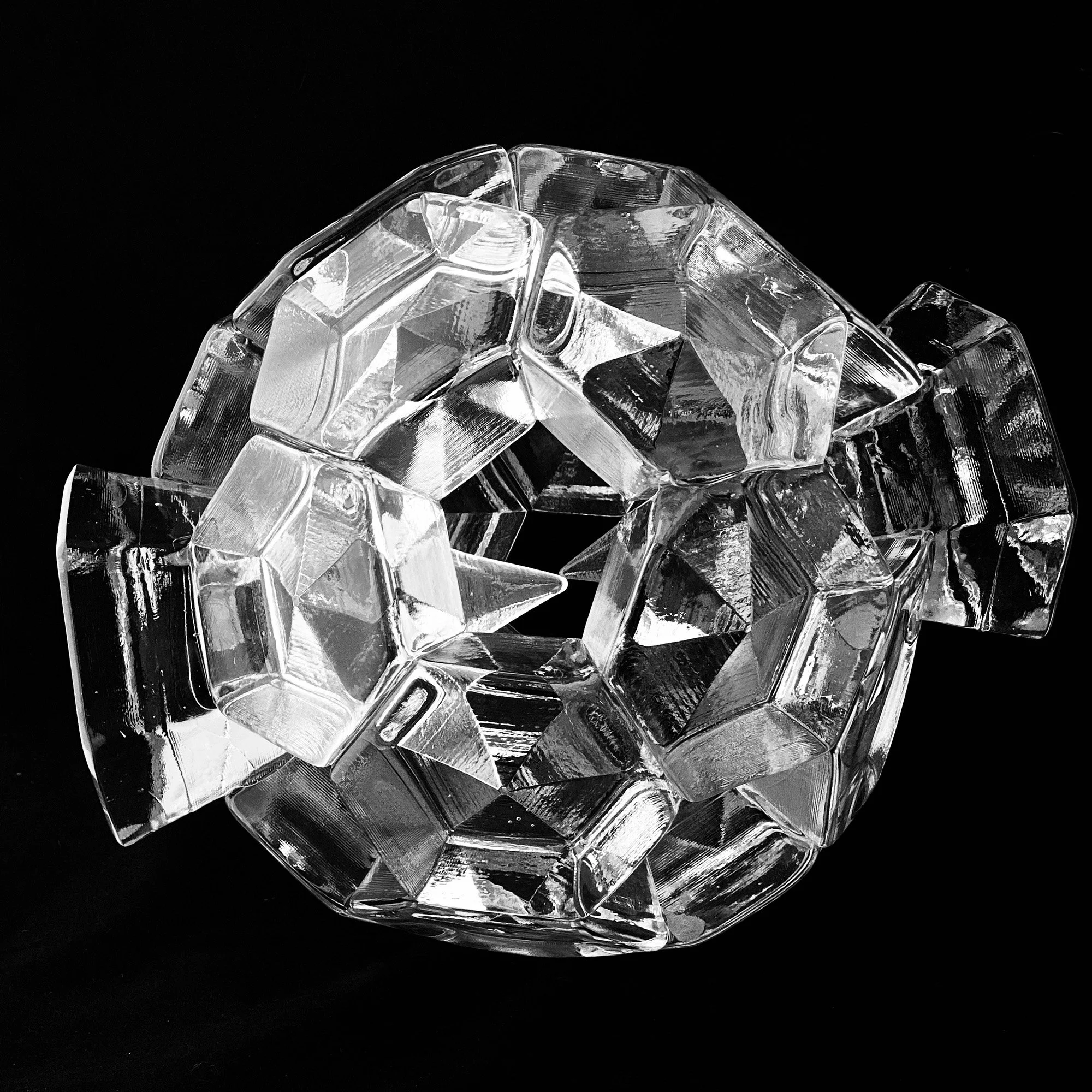 Ajna, 2019 Offhand hot assembled cast glass from digitally designed, CNC carved graphite molds 16x19x16” 