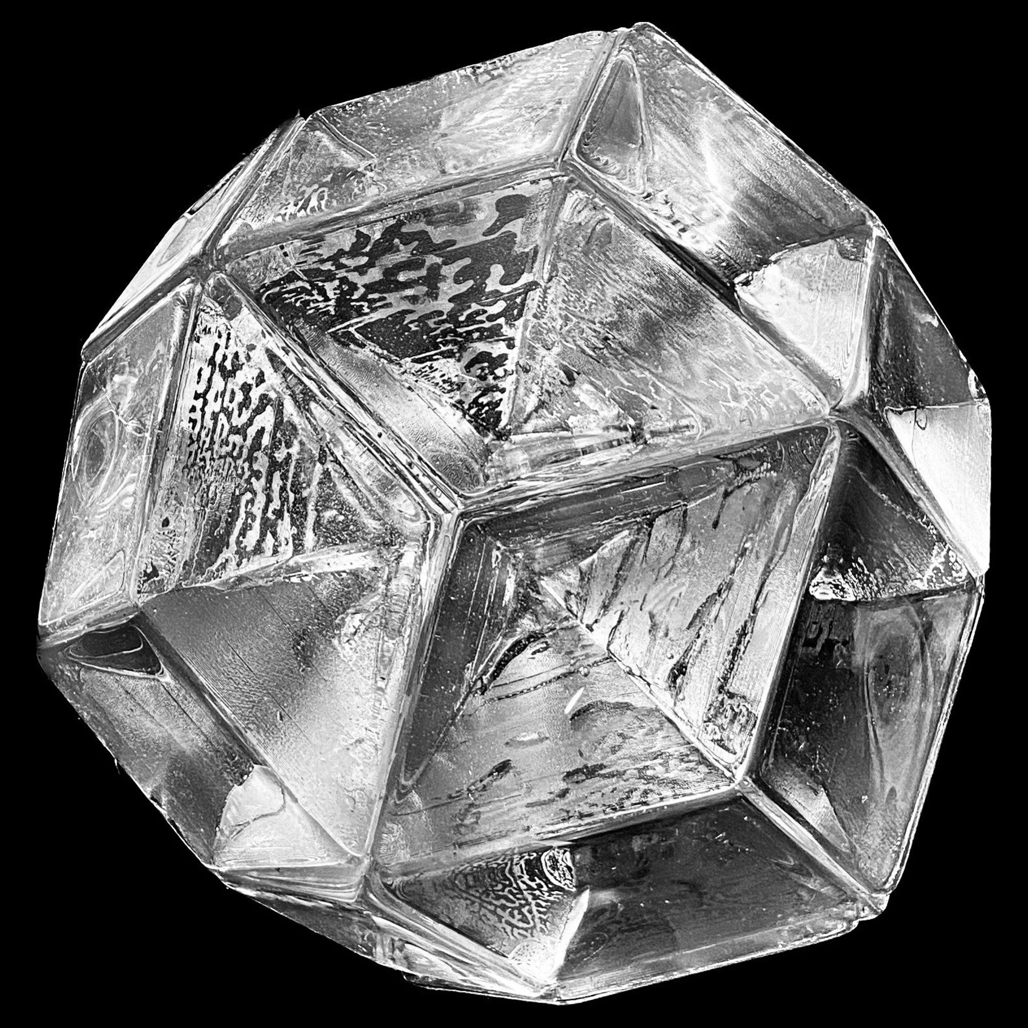 Muladhara 2020, cast and glued glass from digitally designed, CNC carved graphite molds 20x20x20"