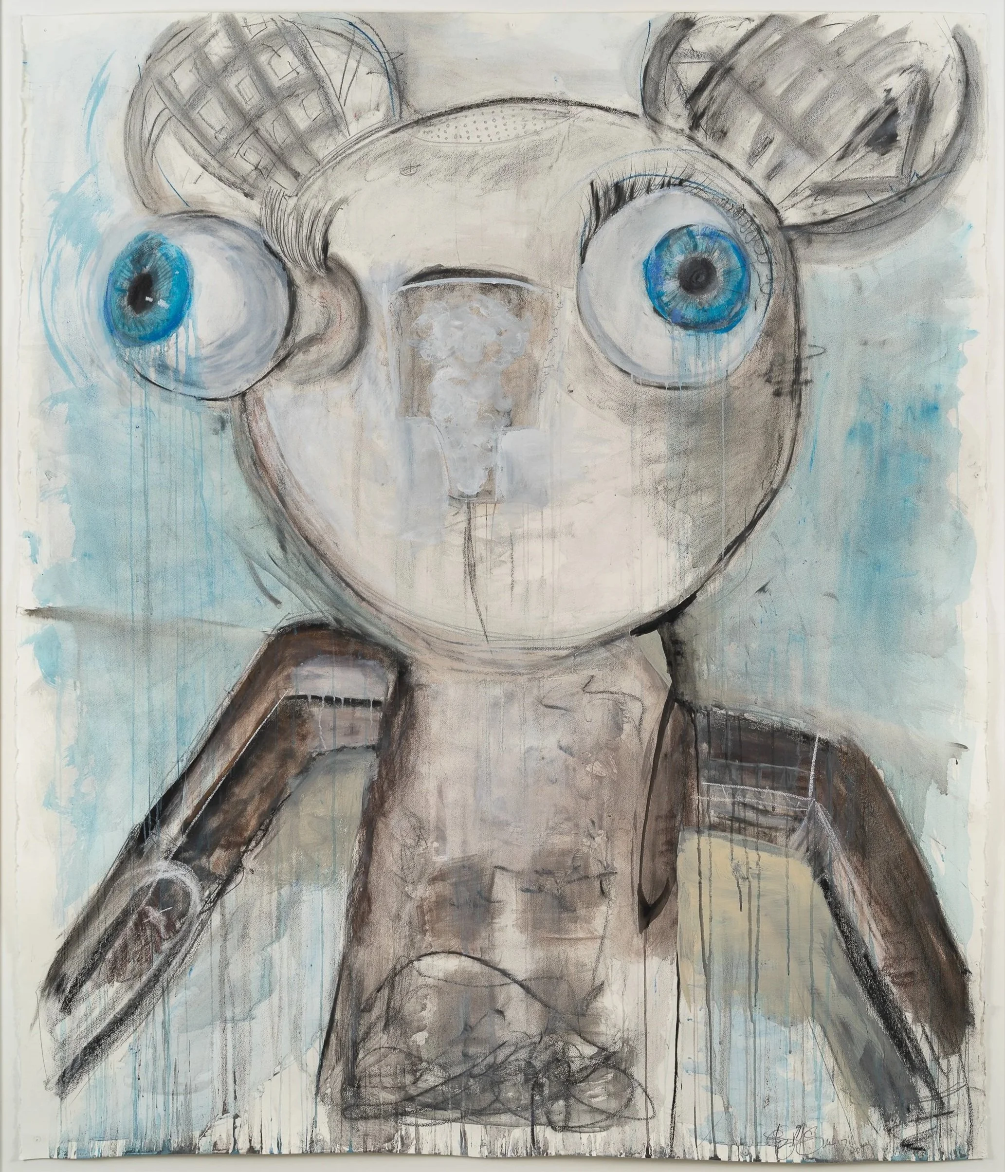 The Head of a Golem, 2024, acrylic, pastel, charcoal, graphite, Arches Aquarelle cold pressed 140 lb paper, 69 ½” x 60”