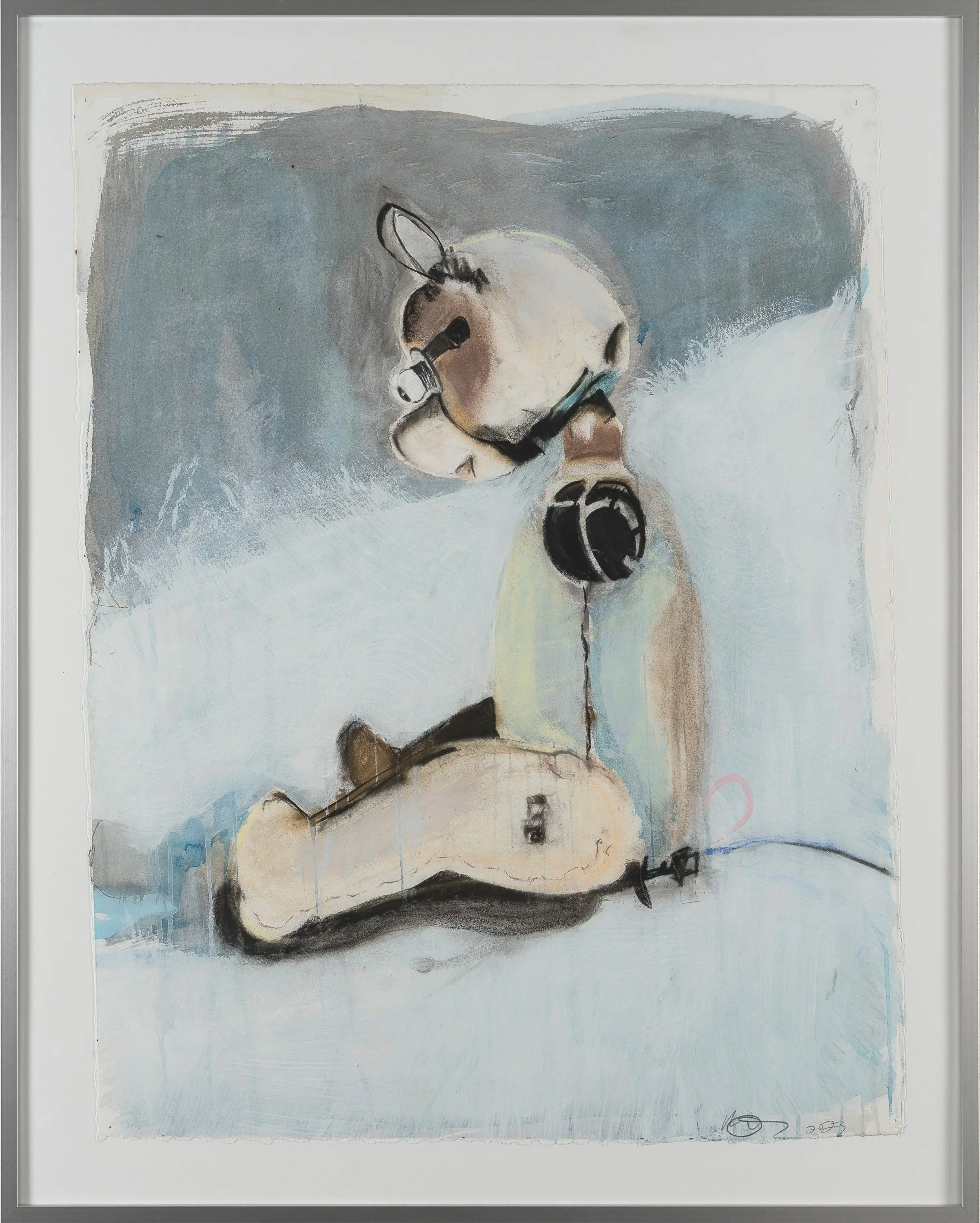 Mr Bear Sitting, 2021, acrylic, pastel, charcoal, graphite, Arches Aquarelle paper, 31” x 24 ¾”