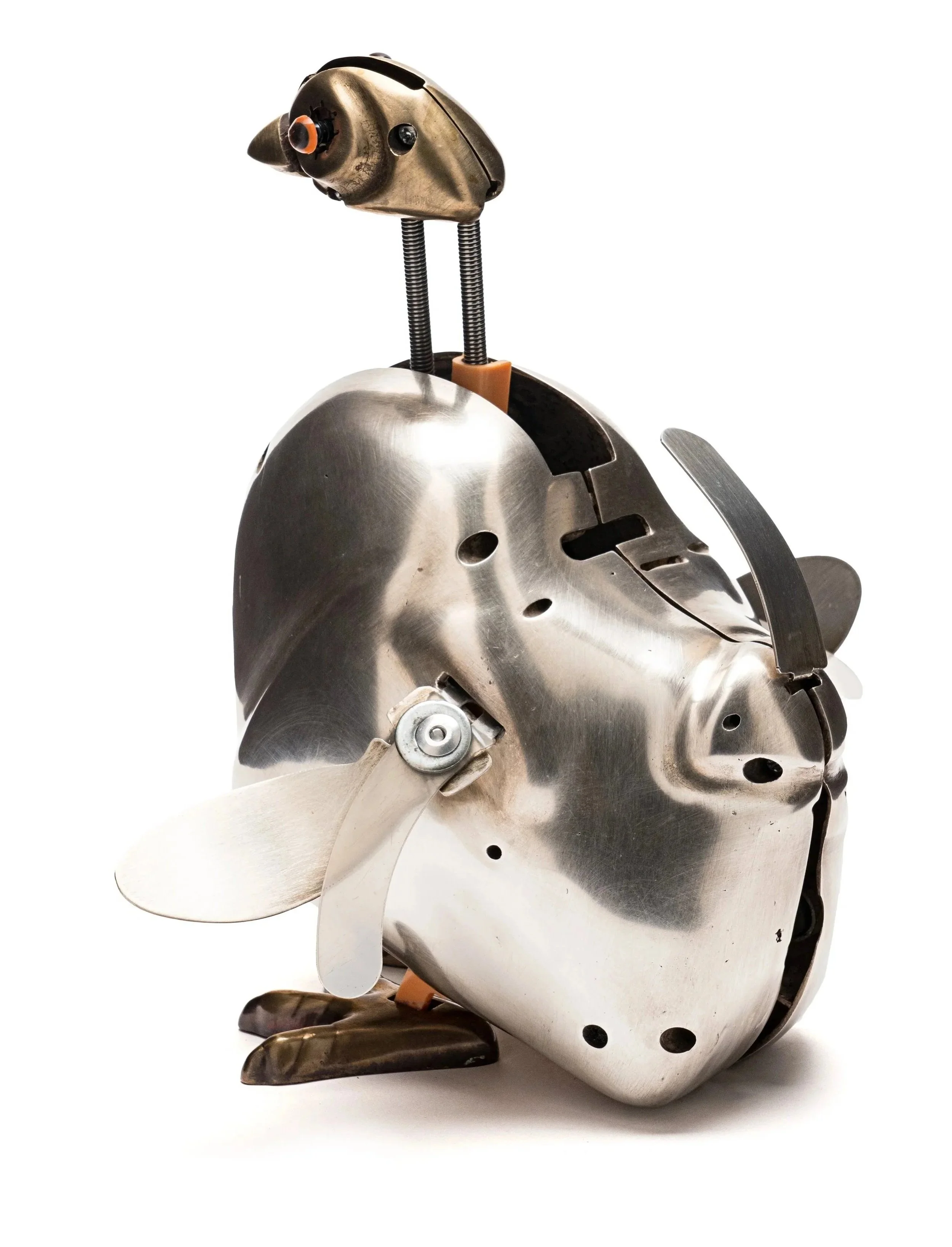 ROOSTER, 2006, sterling, bronze, plastic, mechanism, 8" x 9" x 6" 