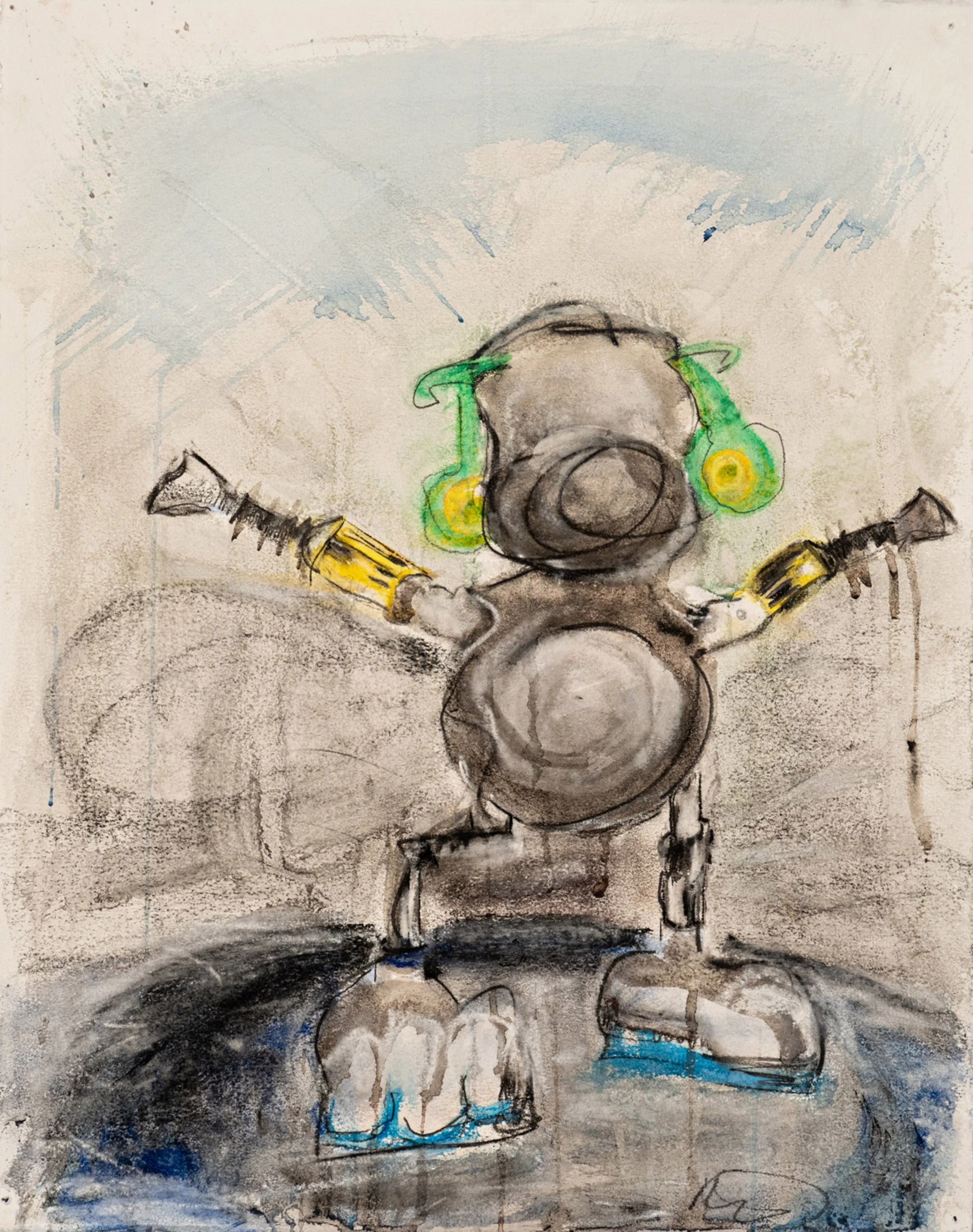 HQC-10 STUDY, acrylic, pastel, watercolor, charcoal, crayon, paper, 20.5" x 16"