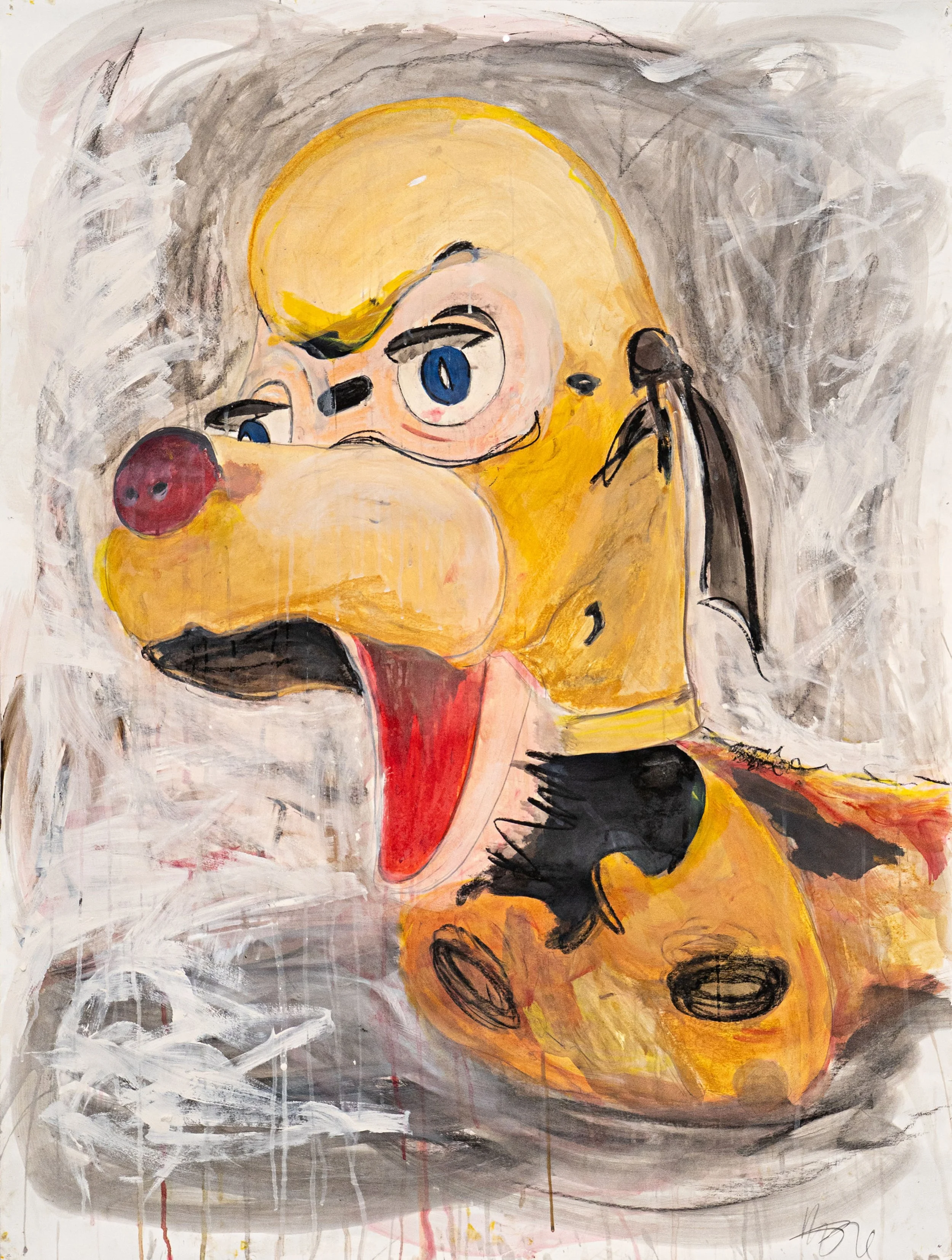 Lullaby Dog Portrait, 2023, acrylic, charcoal, graphite, pasterl, Arches Aquarelle paper, 46" x 32"