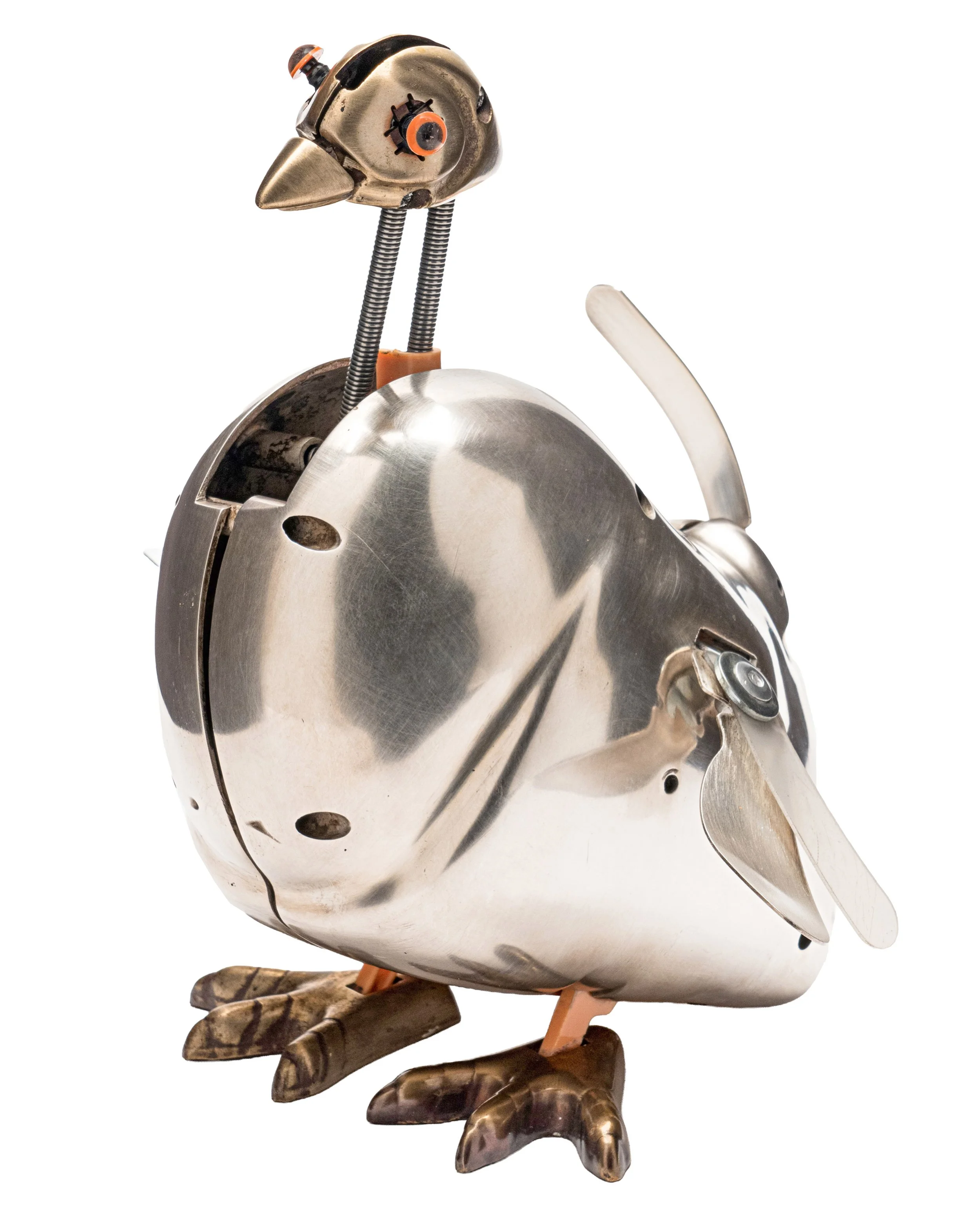 ROOSTER, 2006, sterling, bronze, plastic, mechanism, 8" x 9" x 6" 